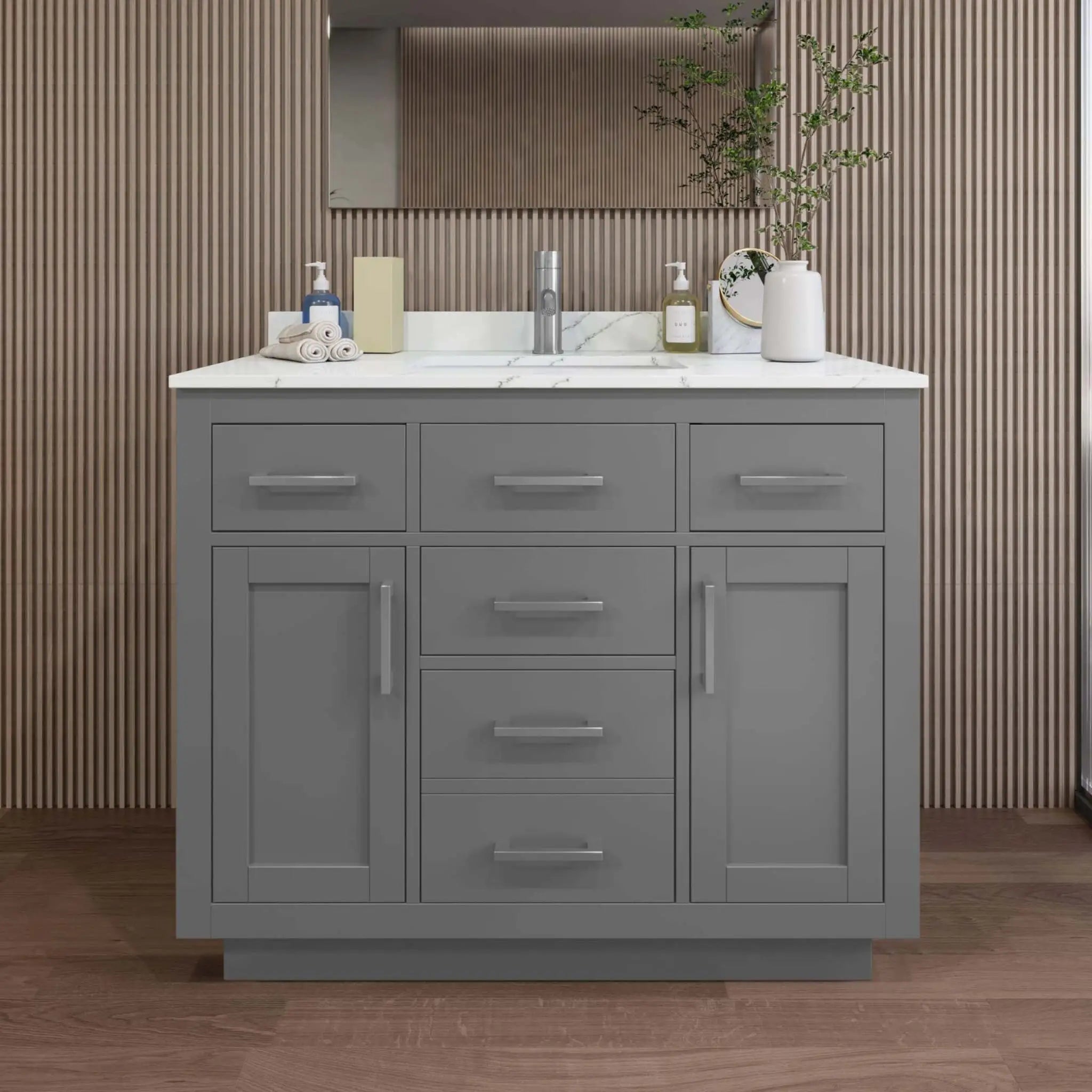42" Beckett TK Beckett Single Bathroom Vanity with Toe Kick in Dark Gray with Brushed Nickel Trim by Wyndham