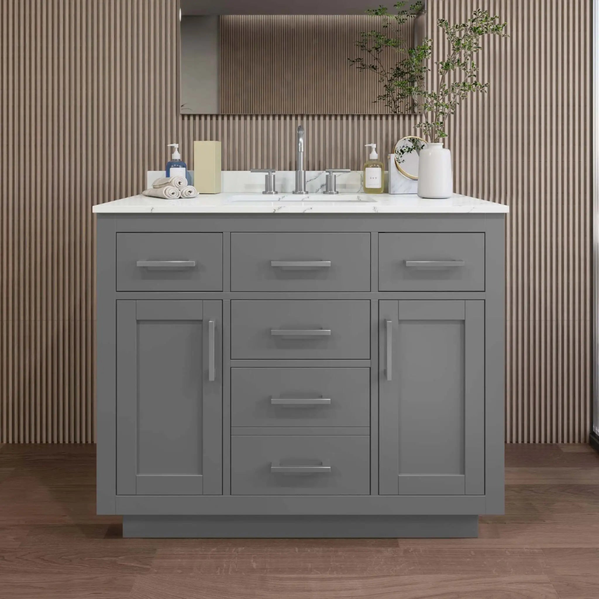 42" Beckett TK Beckett Single Bathroom Vanity with Toe Kick in Dark Gray with Brushed Nickel Trim by Wyndham
