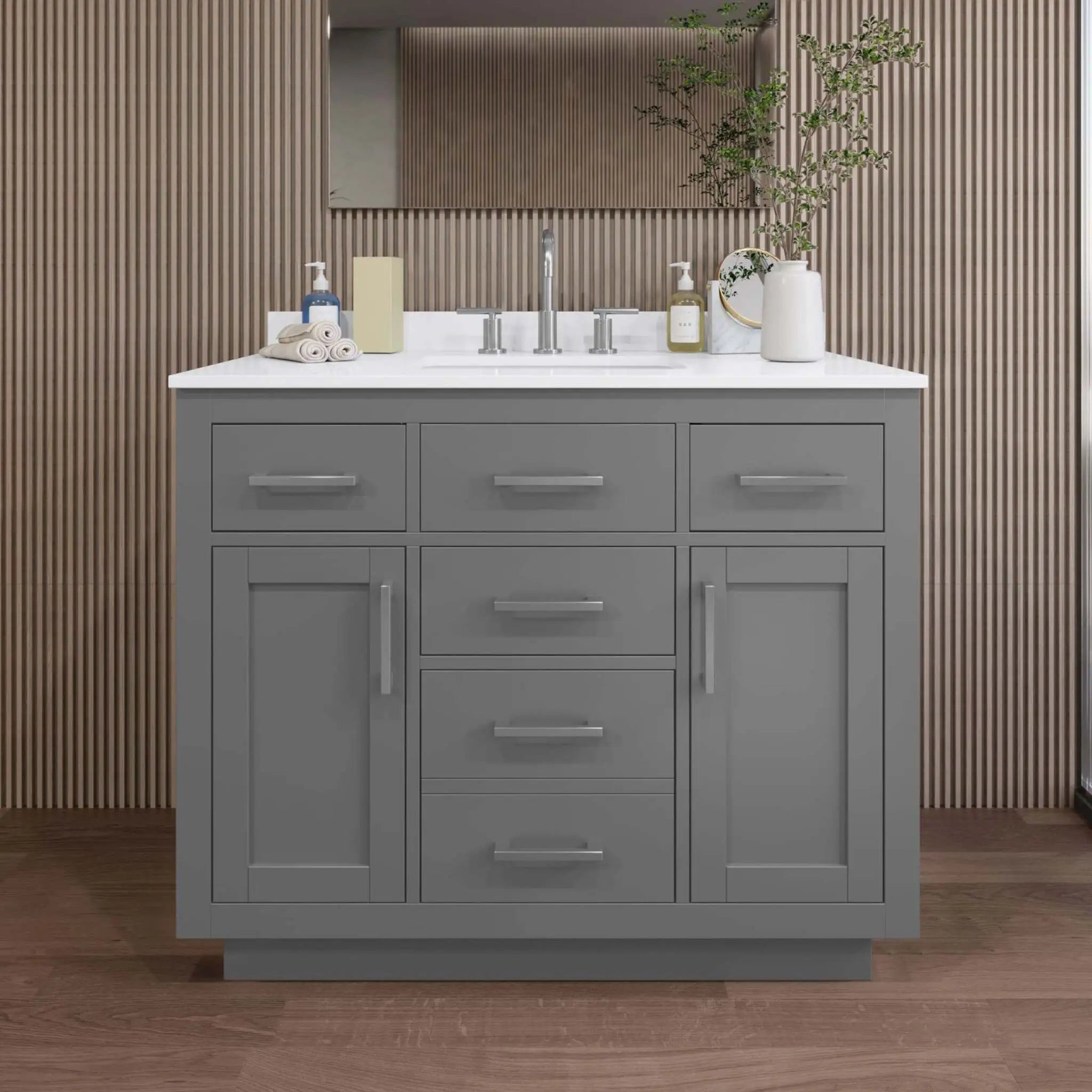 42" Beckett TK Beckett Single Bathroom Vanity with Toe Kick in Dark Gray with Brushed Nickel Trim by Wyndham