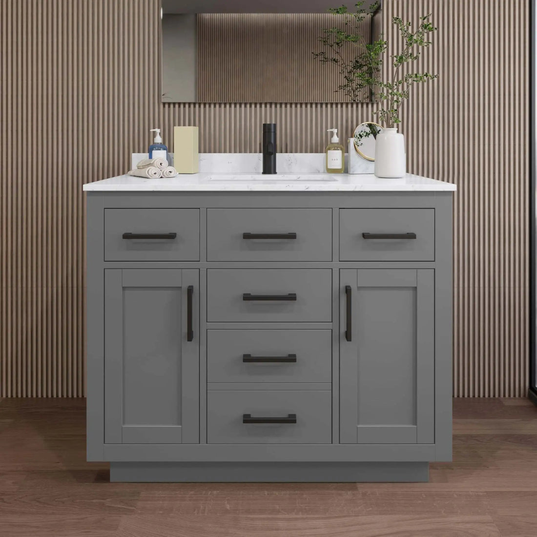 42" Beckett TK Beckett Single Bathroom Vanity with Toe Kick in Dark Gray with Matte Black Trim by Wyndham