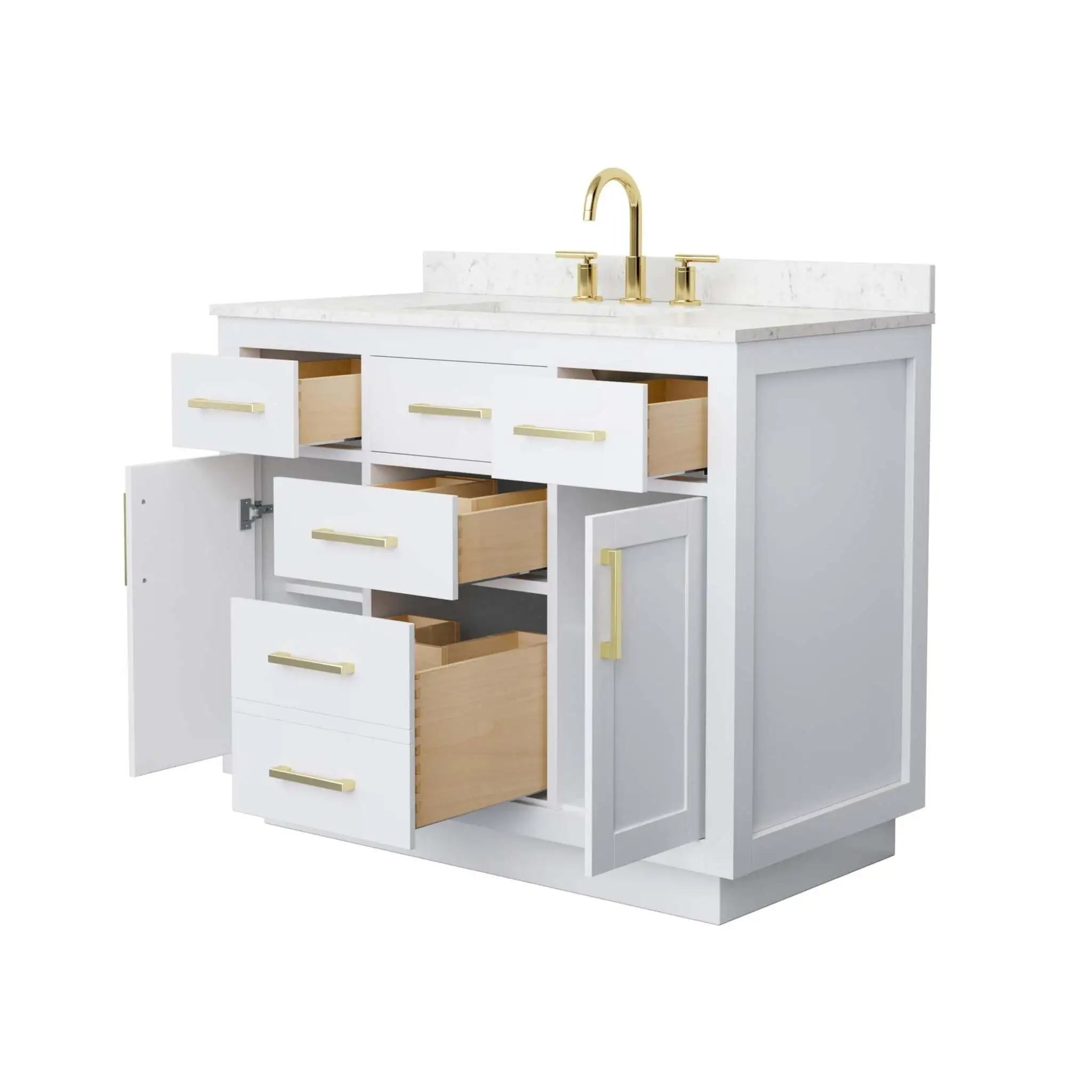42" Beckett TK Beckett Single Bathroom Vanity with Toe Kick in White with Brushed Gold Trim by Wyndham
