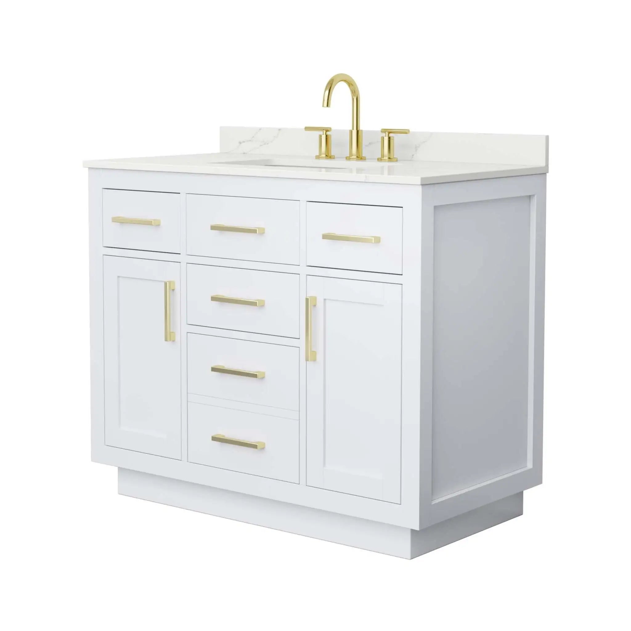 42" Beckett TK Beckett Single Bathroom Vanity with Toe Kick in White with Brushed Gold Trim by Wyndham