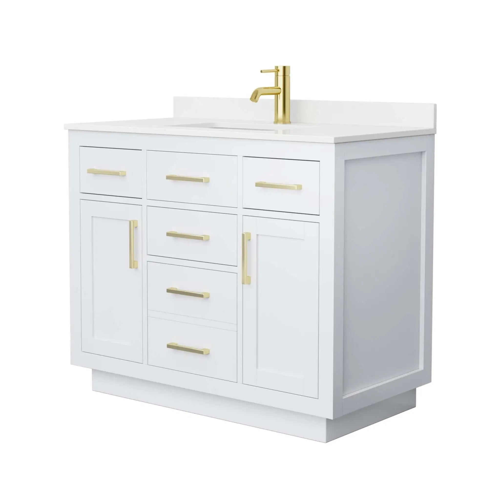 42" Beckett TK Beckett Single Bathroom Vanity with Toe Kick in White with Brushed Gold Trim by Wyndham