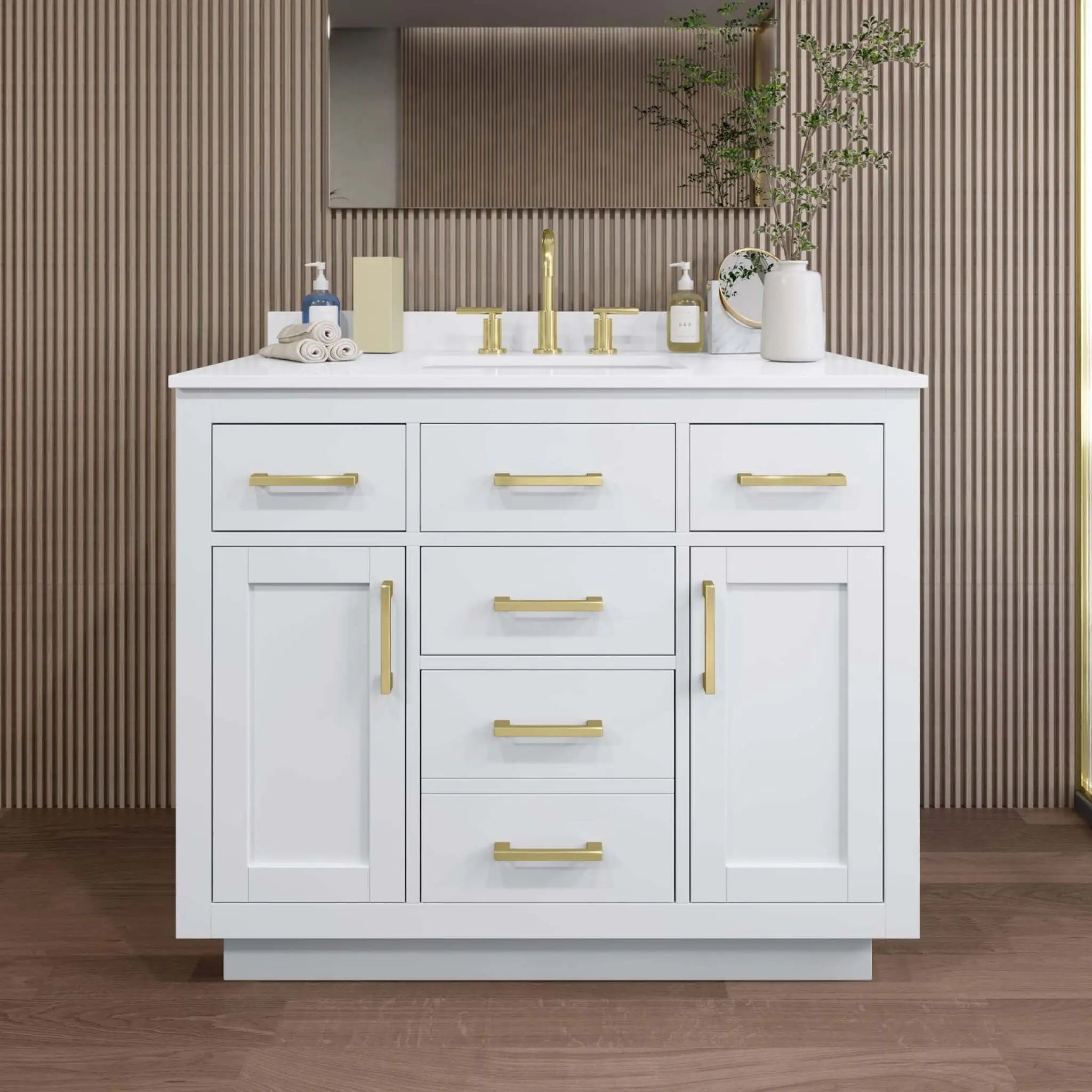 42" Beckett TK Beckett Single Bathroom Vanity with Toe Kick in White with Brushed Gold Trim by Wyndham