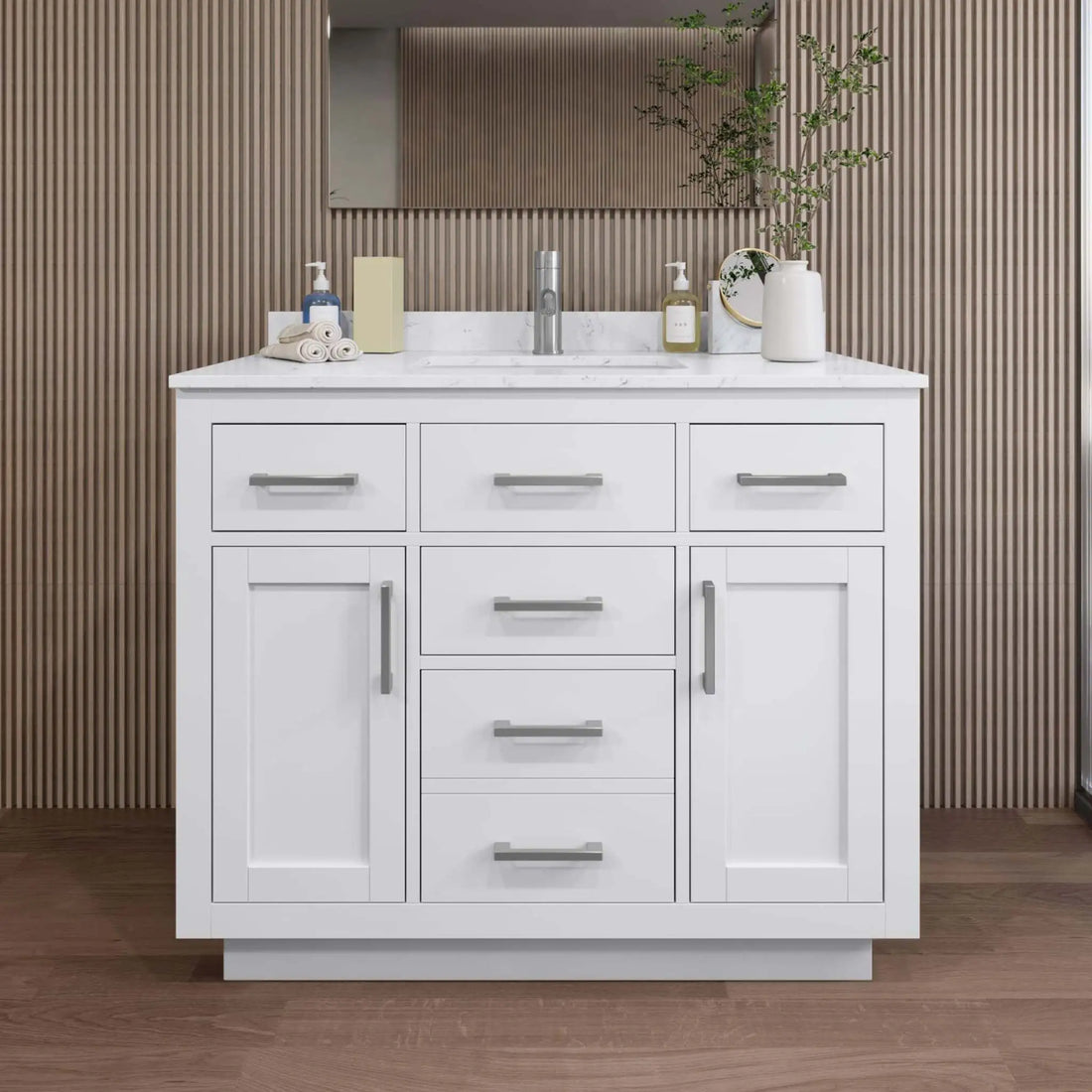 42" Beckett TK Beckett Single Bathroom Vanity with Toe Kick in White with Brushed Nickel Trim by Wyndham