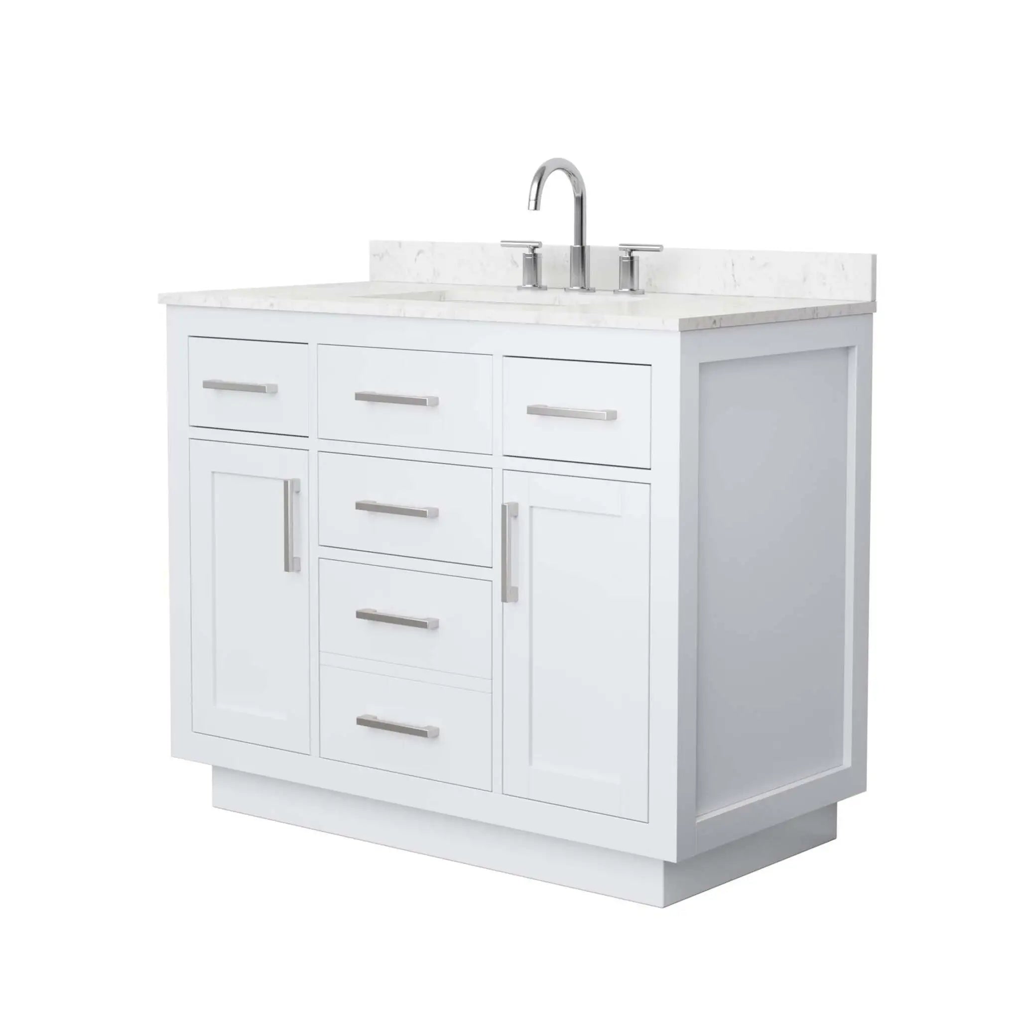 42" Beckett TK Beckett Single Bathroom Vanity with Toe Kick in White with Brushed Nickel Trim by Wyndham
