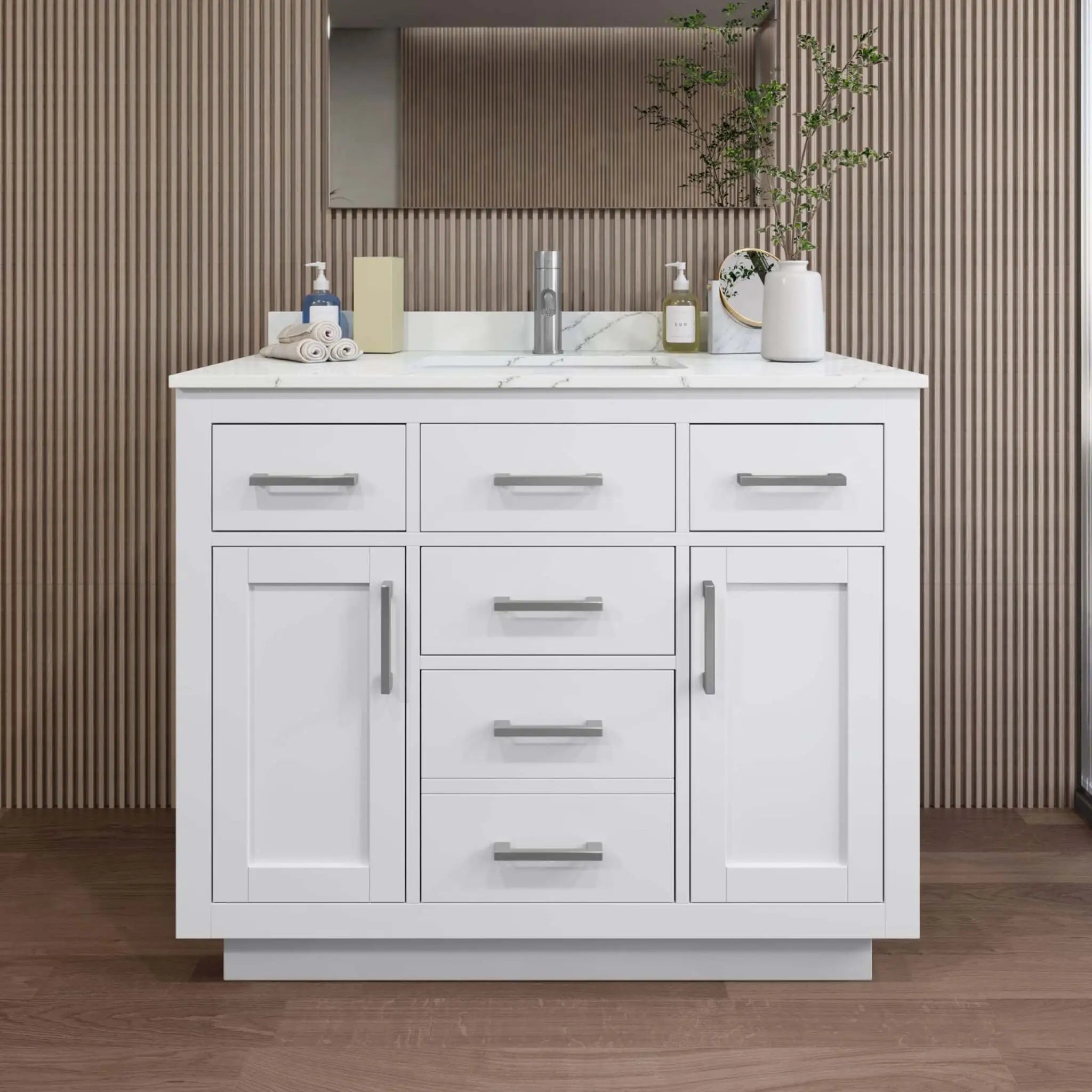 42" Beckett TK Beckett Single Bathroom Vanity with Toe Kick in White with Brushed Nickel Trim by Wyndham