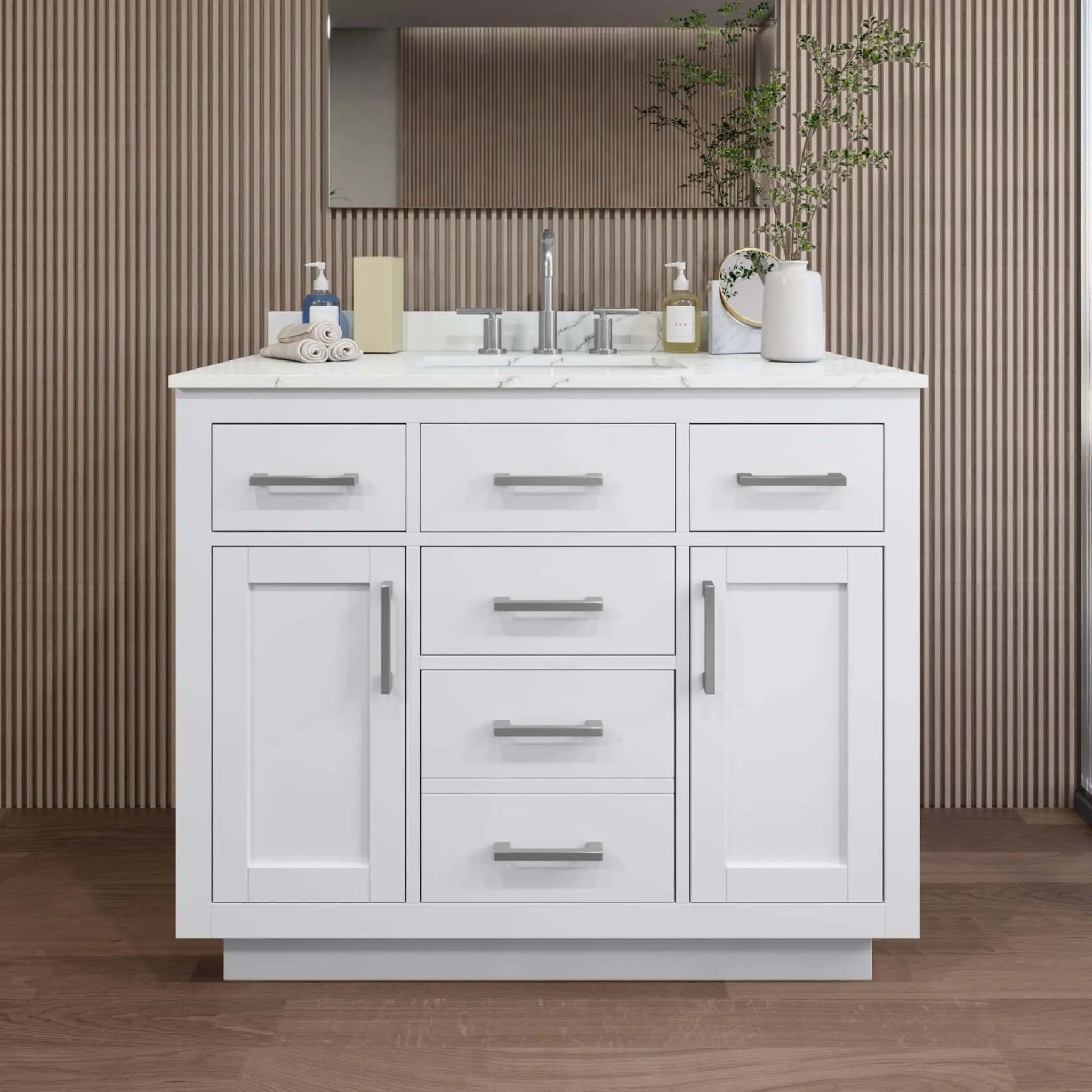 42" Beckett TK Beckett Single Bathroom Vanity with Toe Kick in White with Brushed Nickel Trim by Wyndham