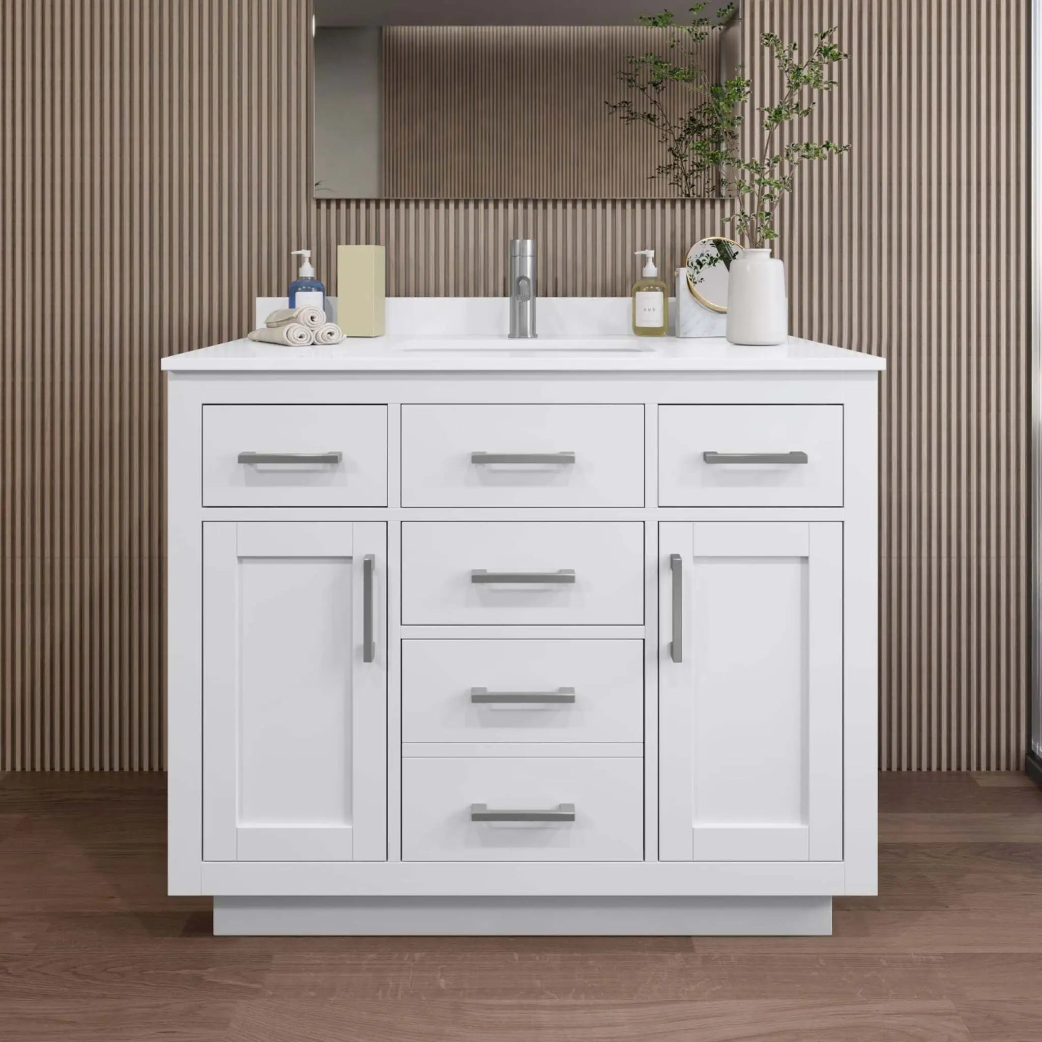 42" Beckett TK Beckett Single Bathroom Vanity with Toe Kick in White with Brushed Nickel Trim by Wyndham