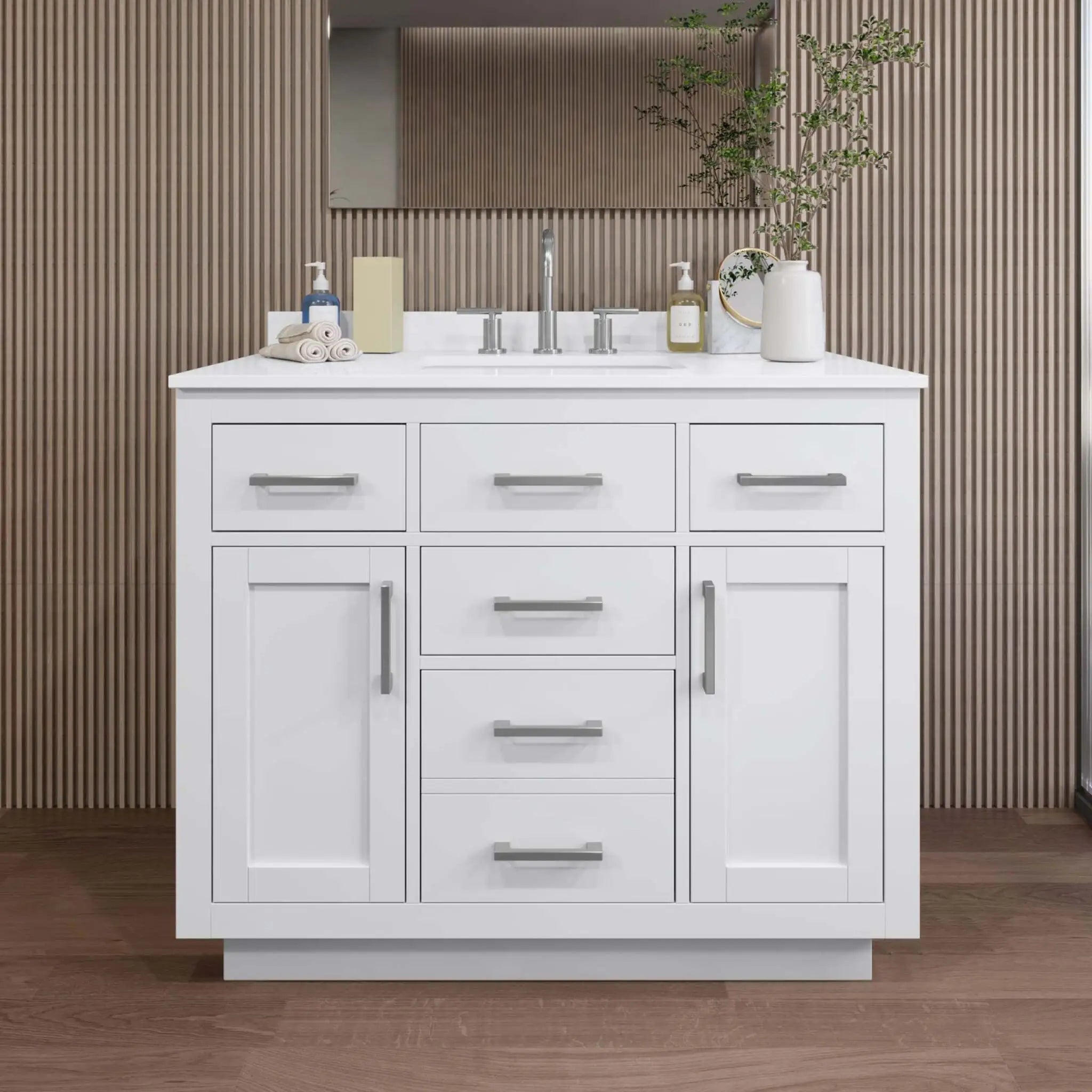 42" Beckett TK Beckett Single Bathroom Vanity with Toe Kick in White with Brushed Nickel Trim by Wyndham