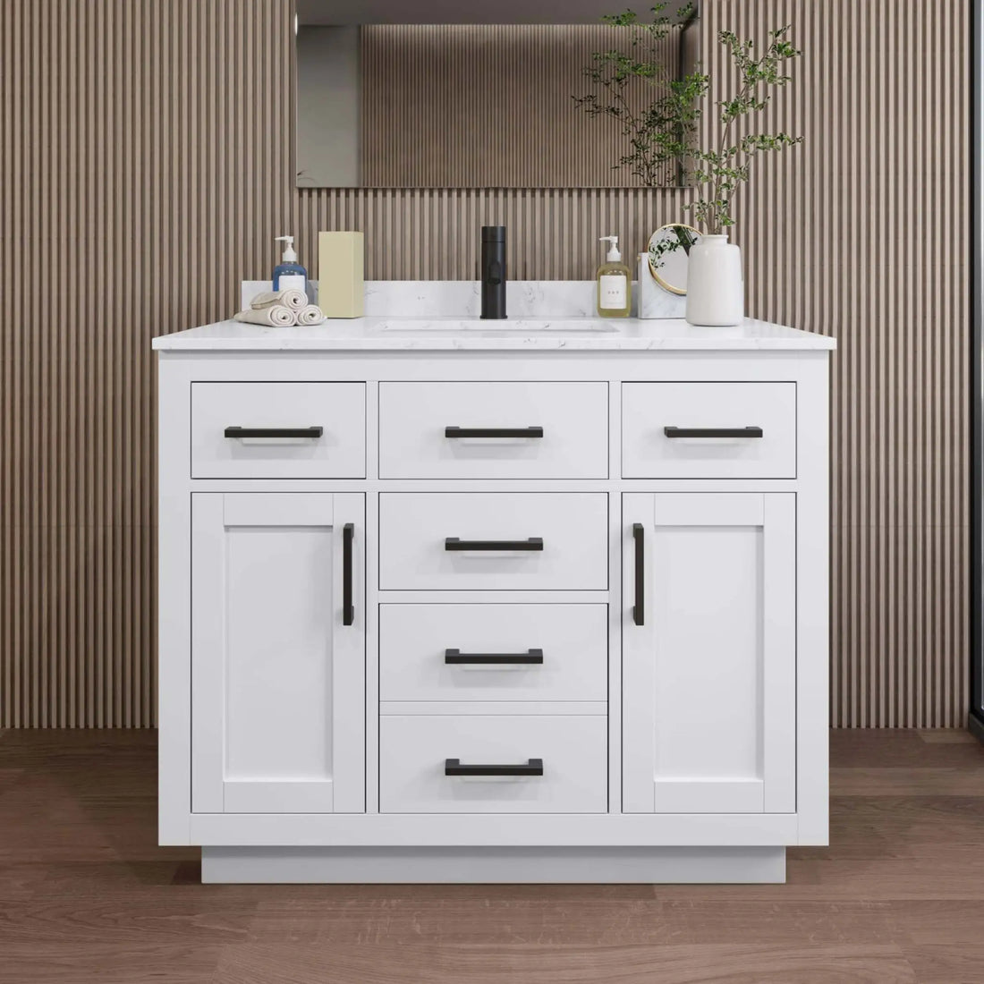 42" Beckett TK Beckett Single Bathroom Vanity with Toe Kick in White with Matte Black Trim by Wyndham