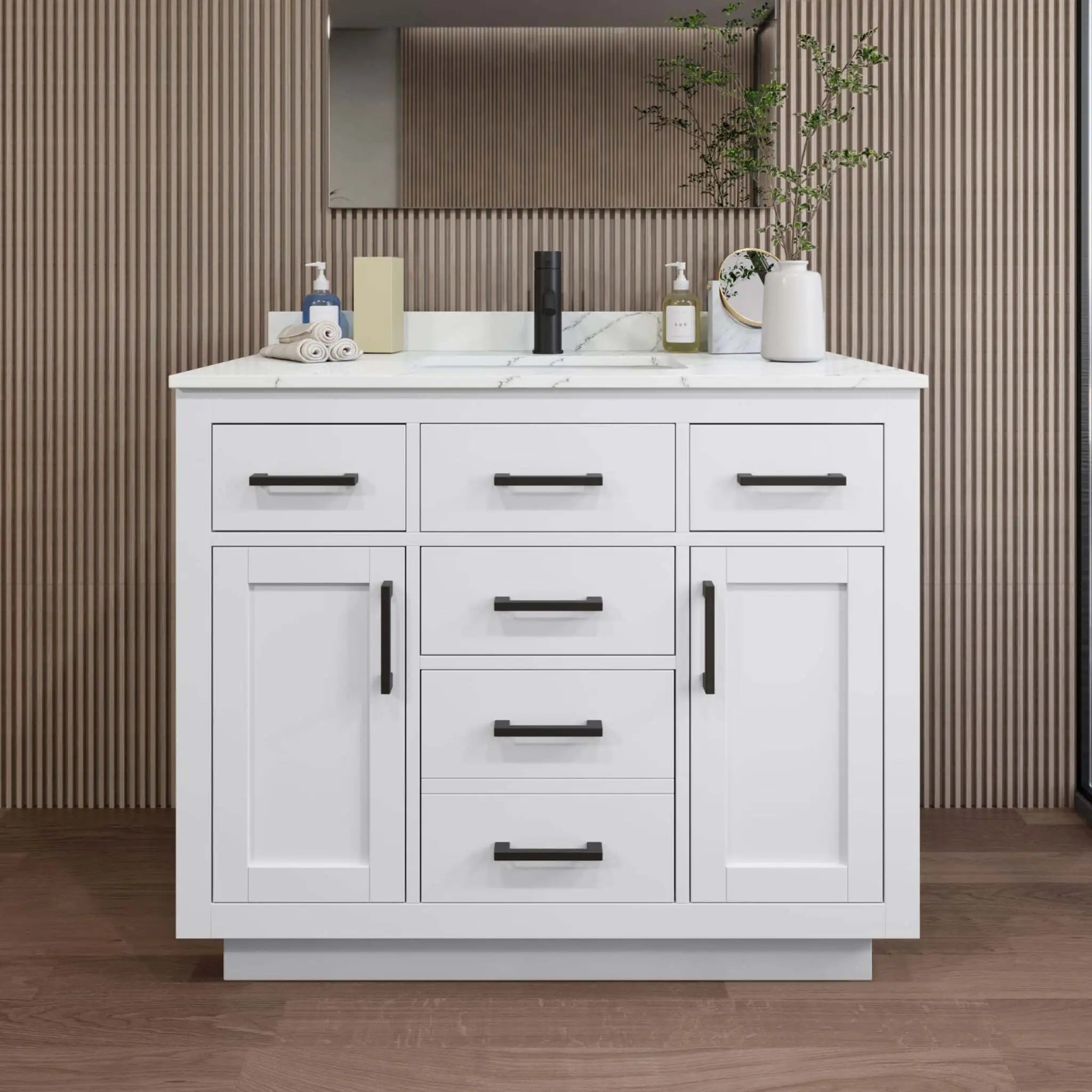 42" Beckett TK Beckett Single Bathroom Vanity with Toe Kick in White with Matte Black Trim by Wyndham
