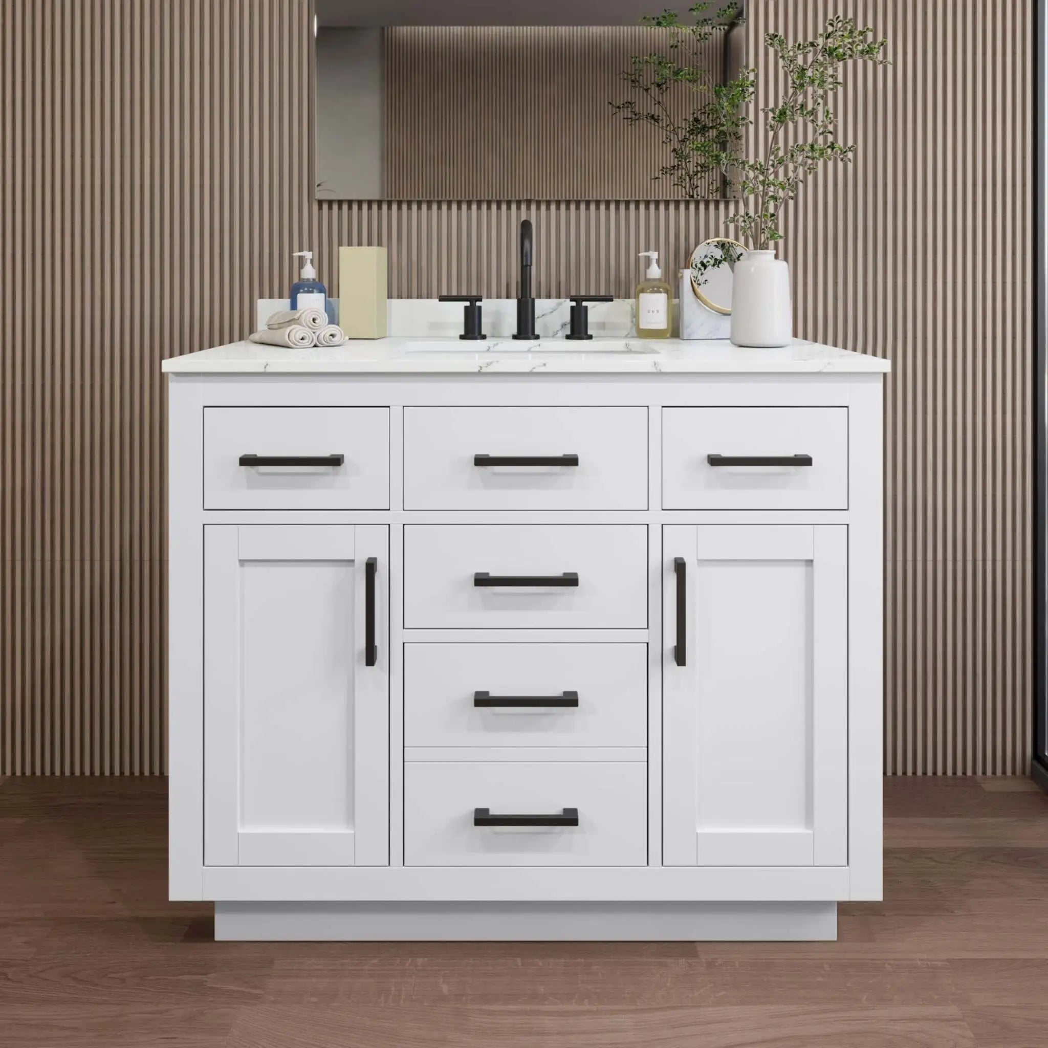 42" Beckett TK Beckett Single Bathroom Vanity with Toe Kick in White with Matte Black Trim by Wyndham