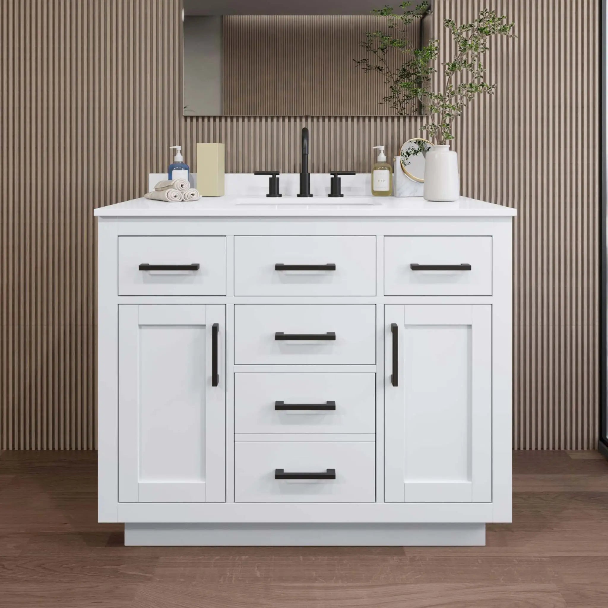42" Beckett TK Beckett Single Bathroom Vanity with Toe Kick in White with Matte Black Trim by Wyndham