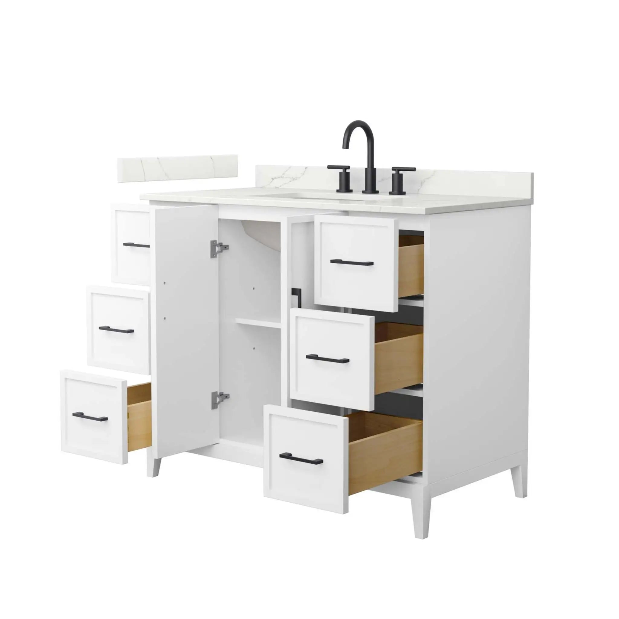42" Elan Single Bathroom Vanity in White with Matte Black Trim by Wyndham
