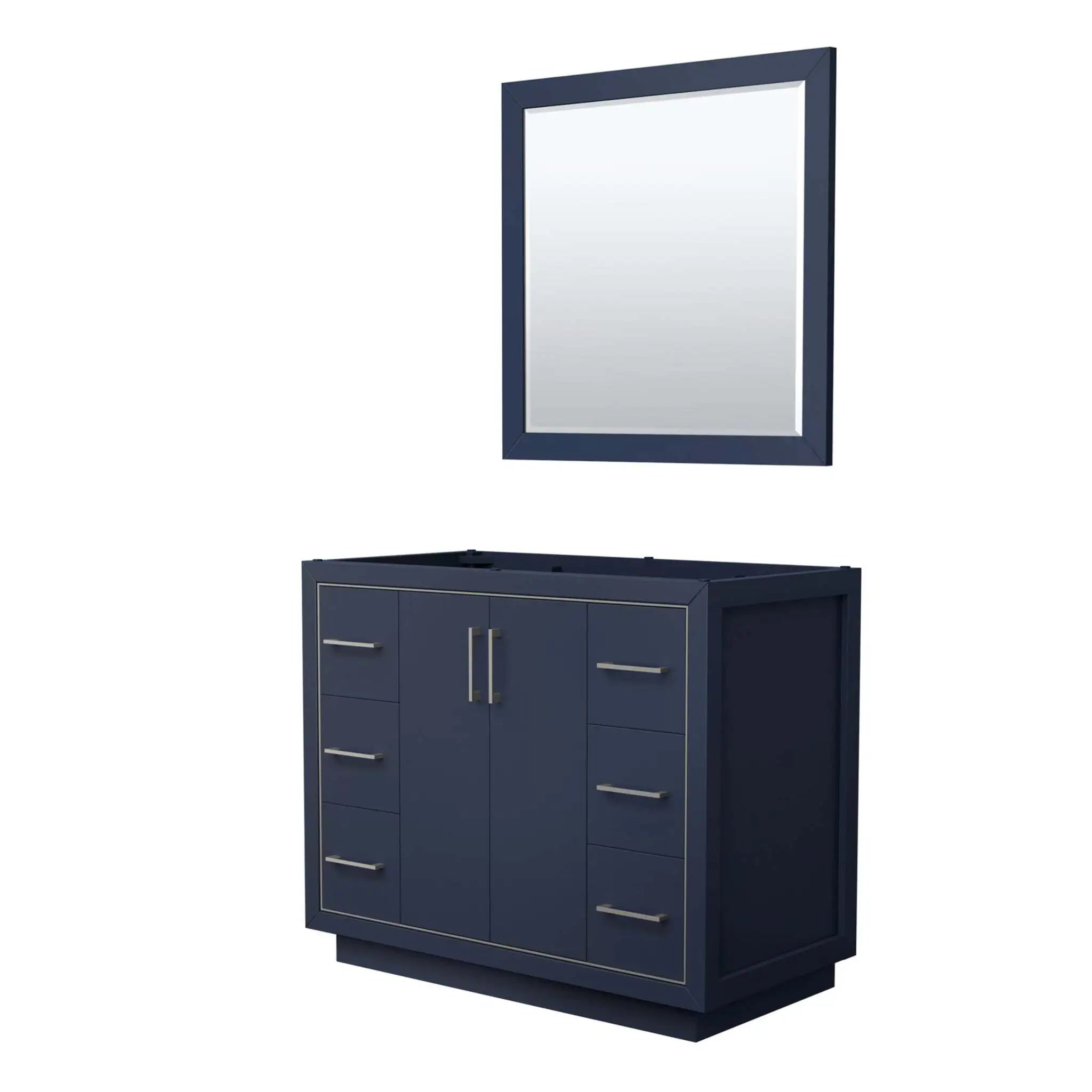 42" Icon Single Bathroom Vanity in Dark Blue with Brushed Nickel Trim & 34" Mirror by Wyndham
