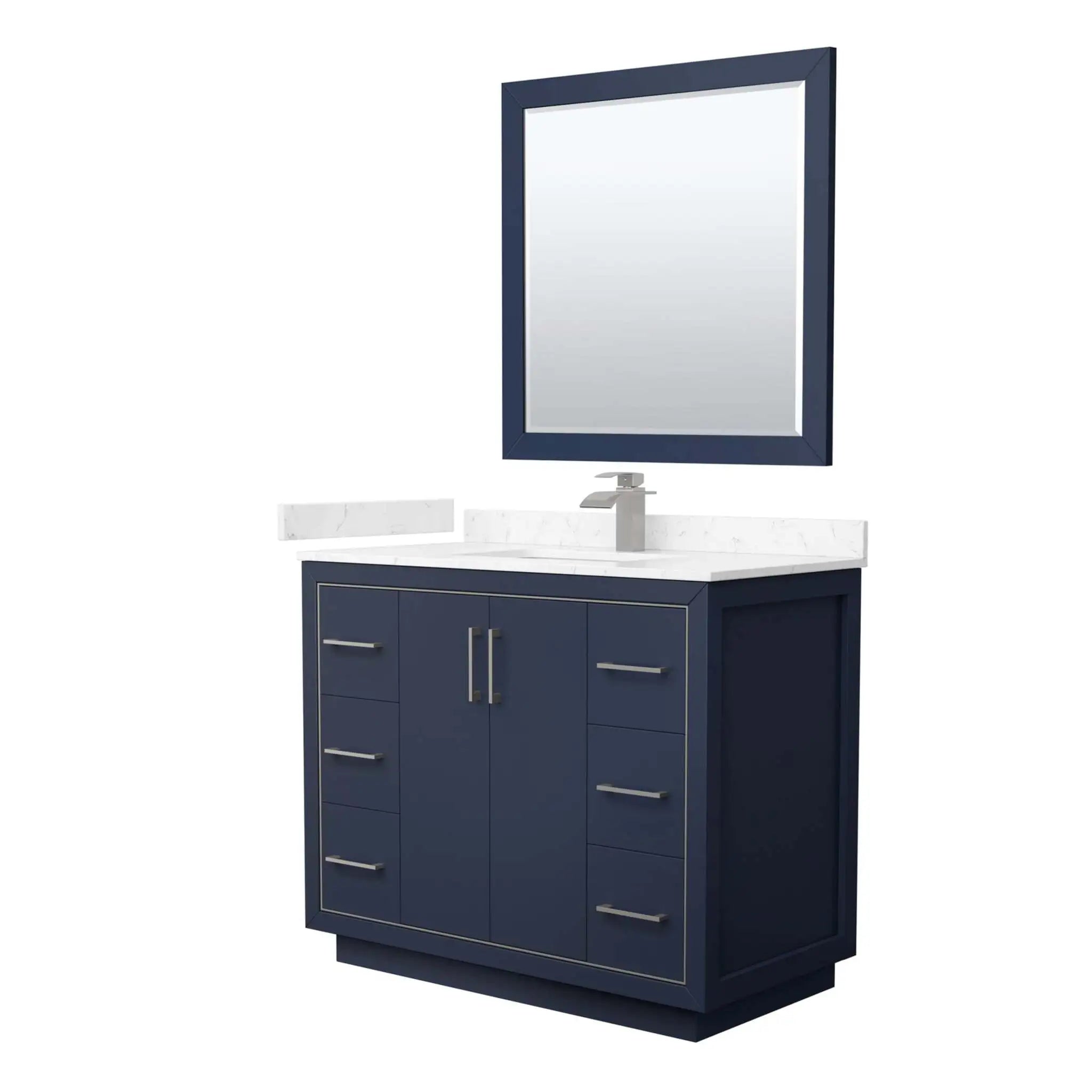42" Icon Single Bathroom Vanity in Dark Blue with Brushed Nickel Trim & 34" Mirror by Wyndham