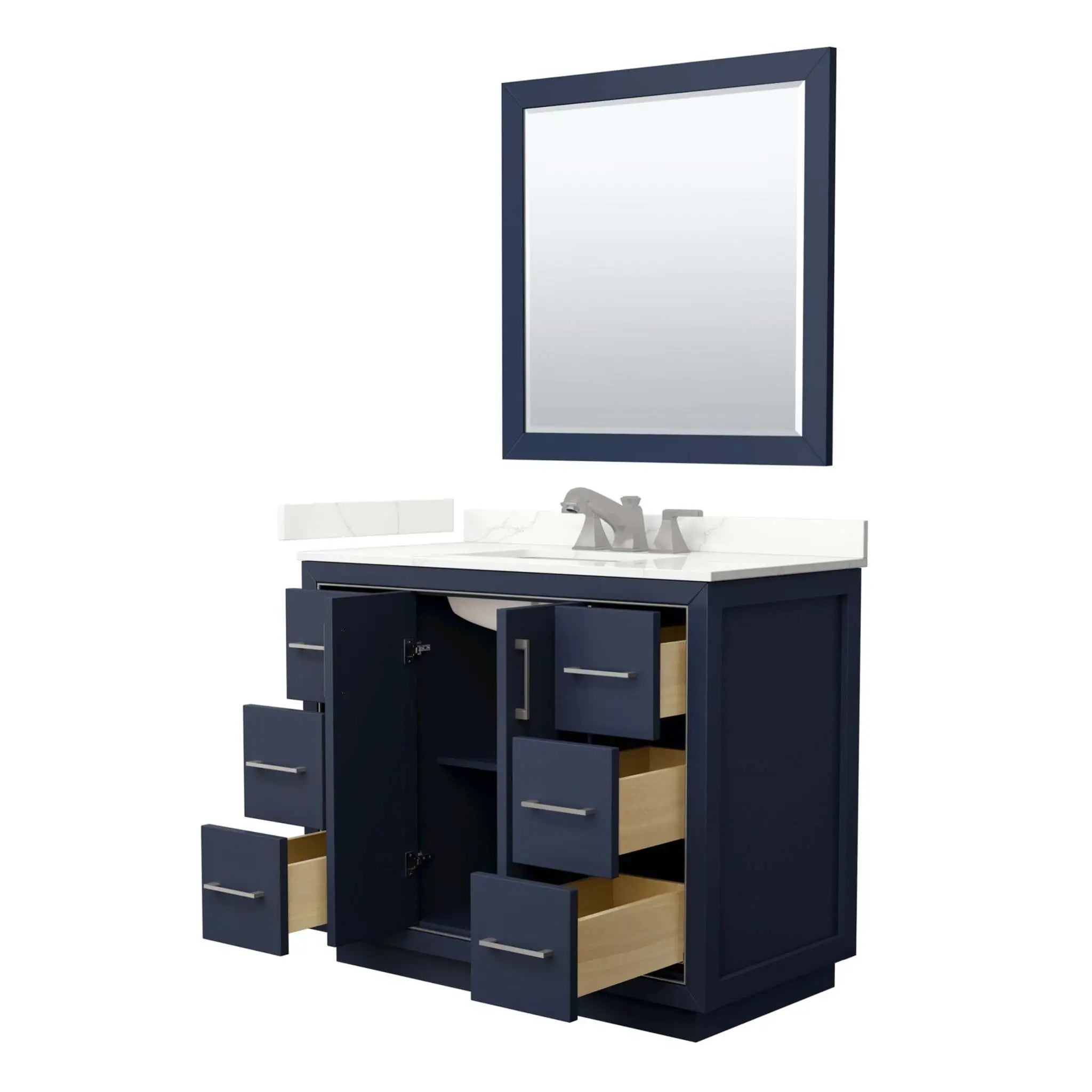 42" Icon Single Bathroom Vanity in Dark Blue with Brushed Nickel Trim & 34" Mirror by Wyndham