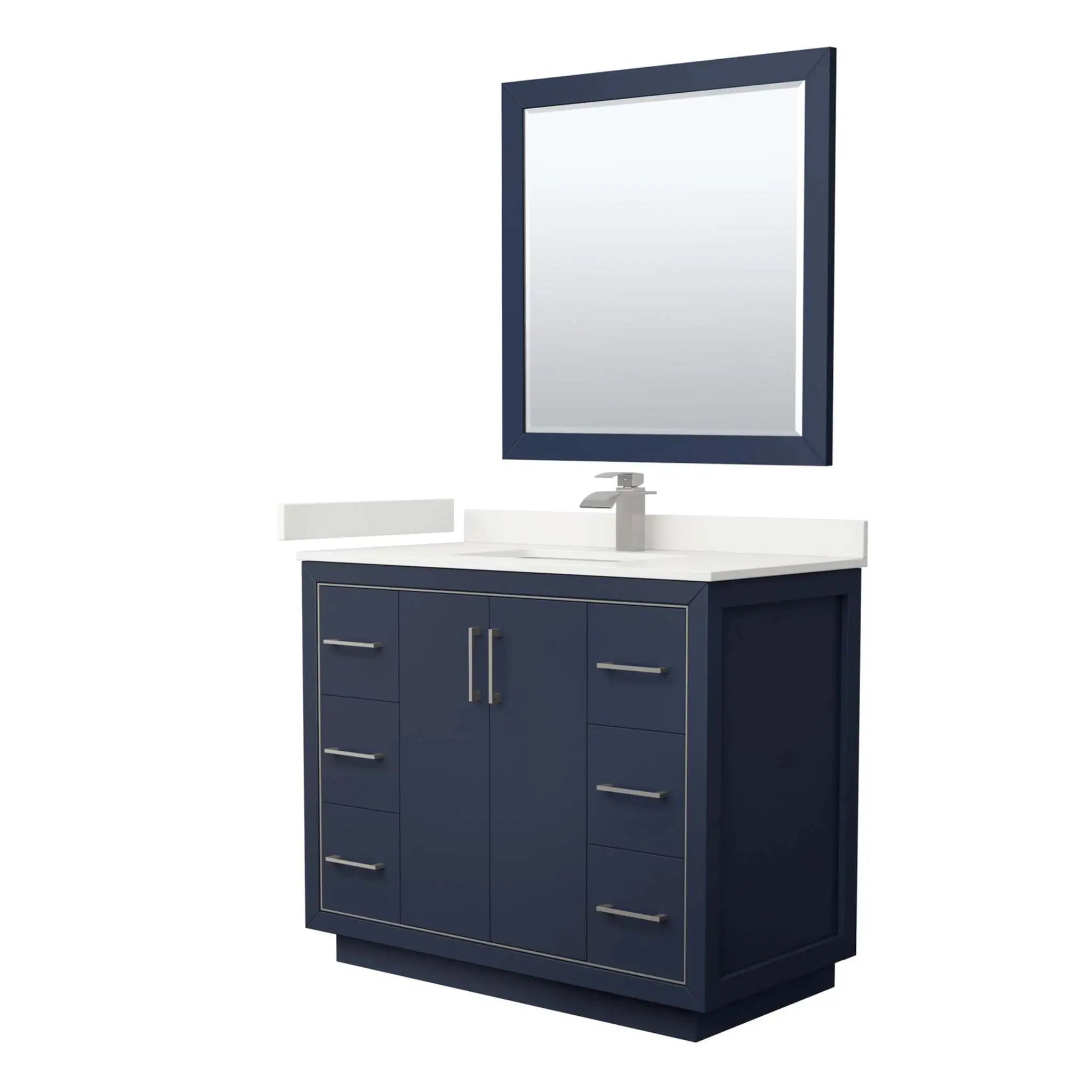 42" Icon Single Bathroom Vanity in Dark Blue with Brushed Nickel Trim & 34" Mirror by Wyndham