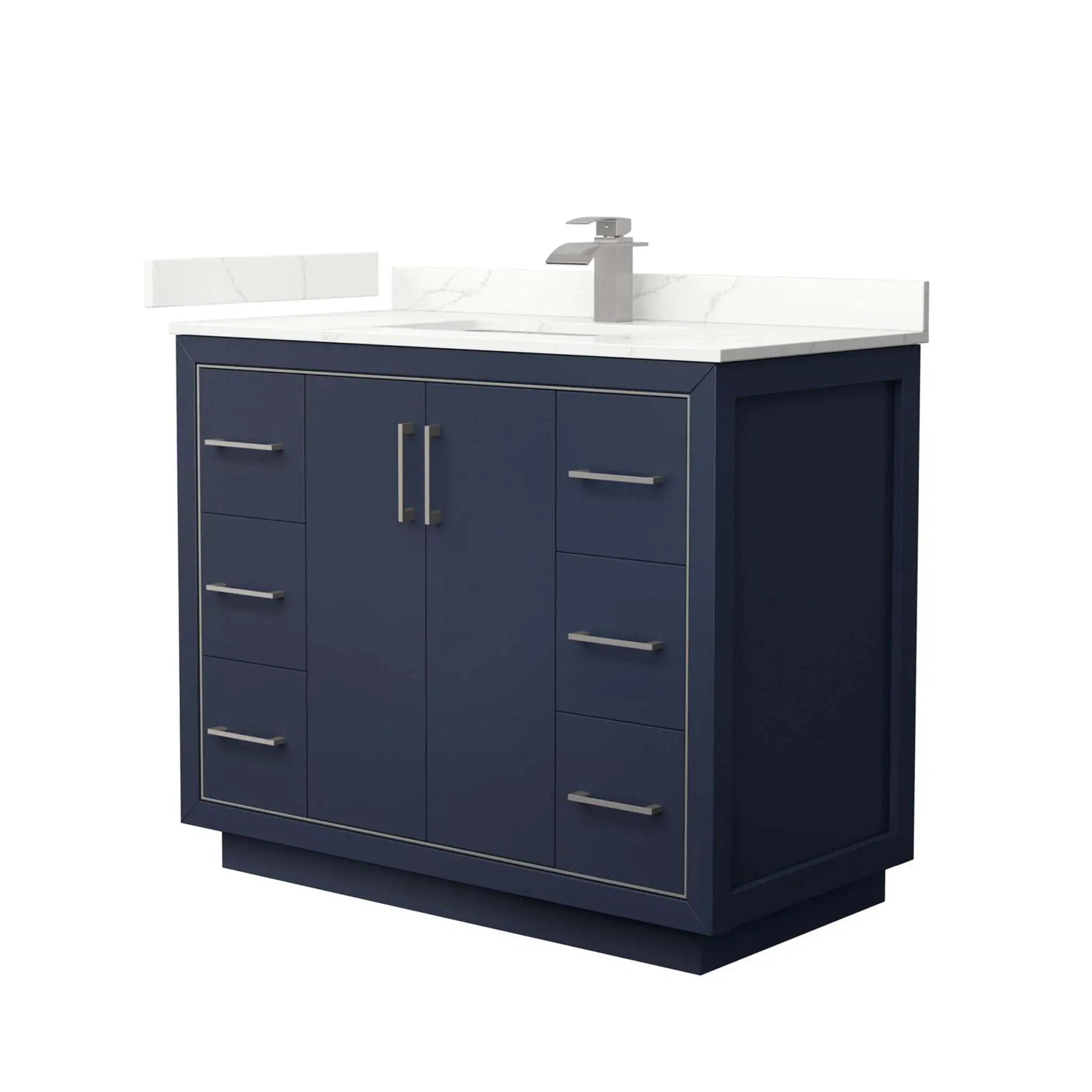 42" Icon Single Bathroom Vanity in Dark Blue with Brushed Nickel Trim by Wyndham