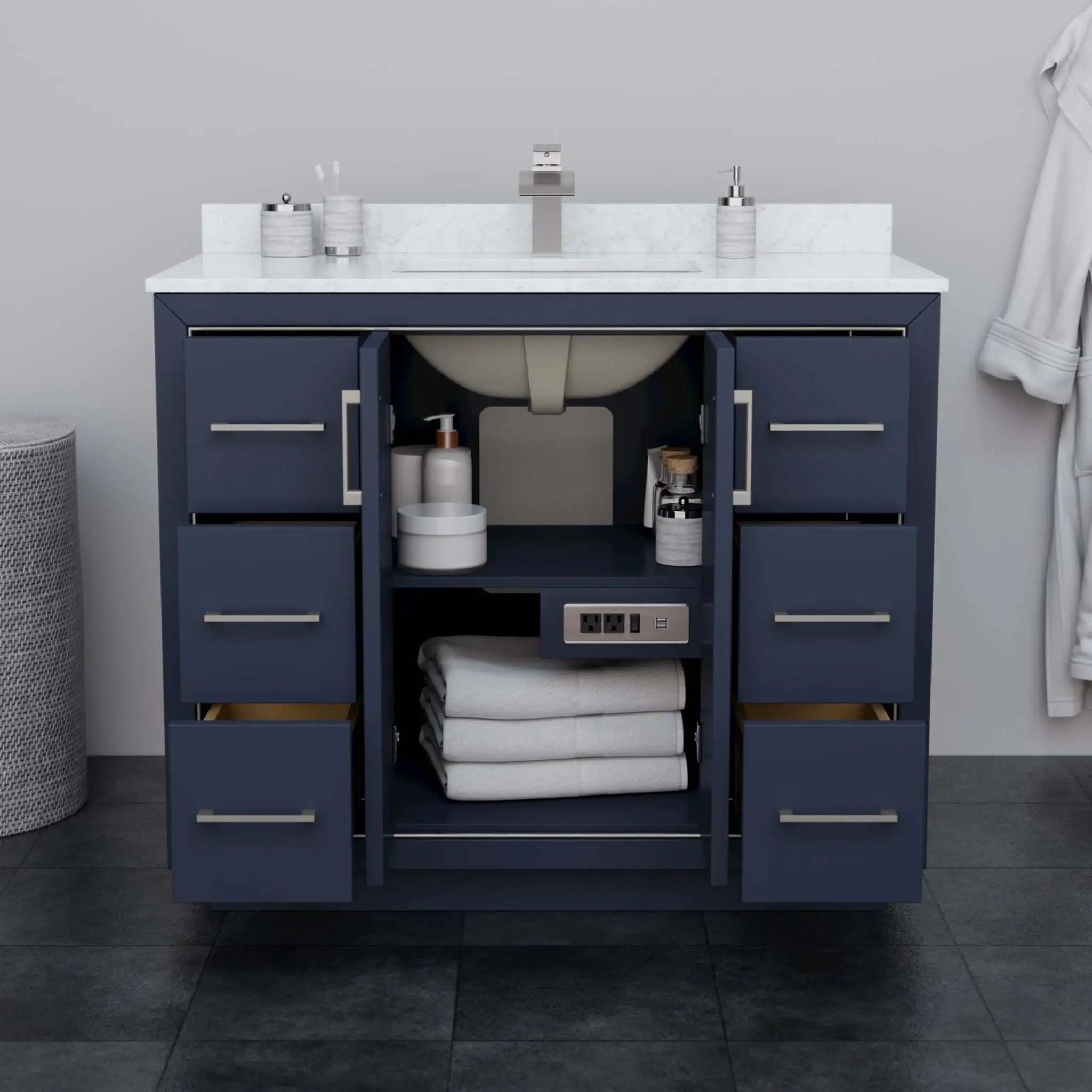 42" Icon Single Bathroom Vanity in Dark Blue with Brushed Nickel Trim by Wyndham