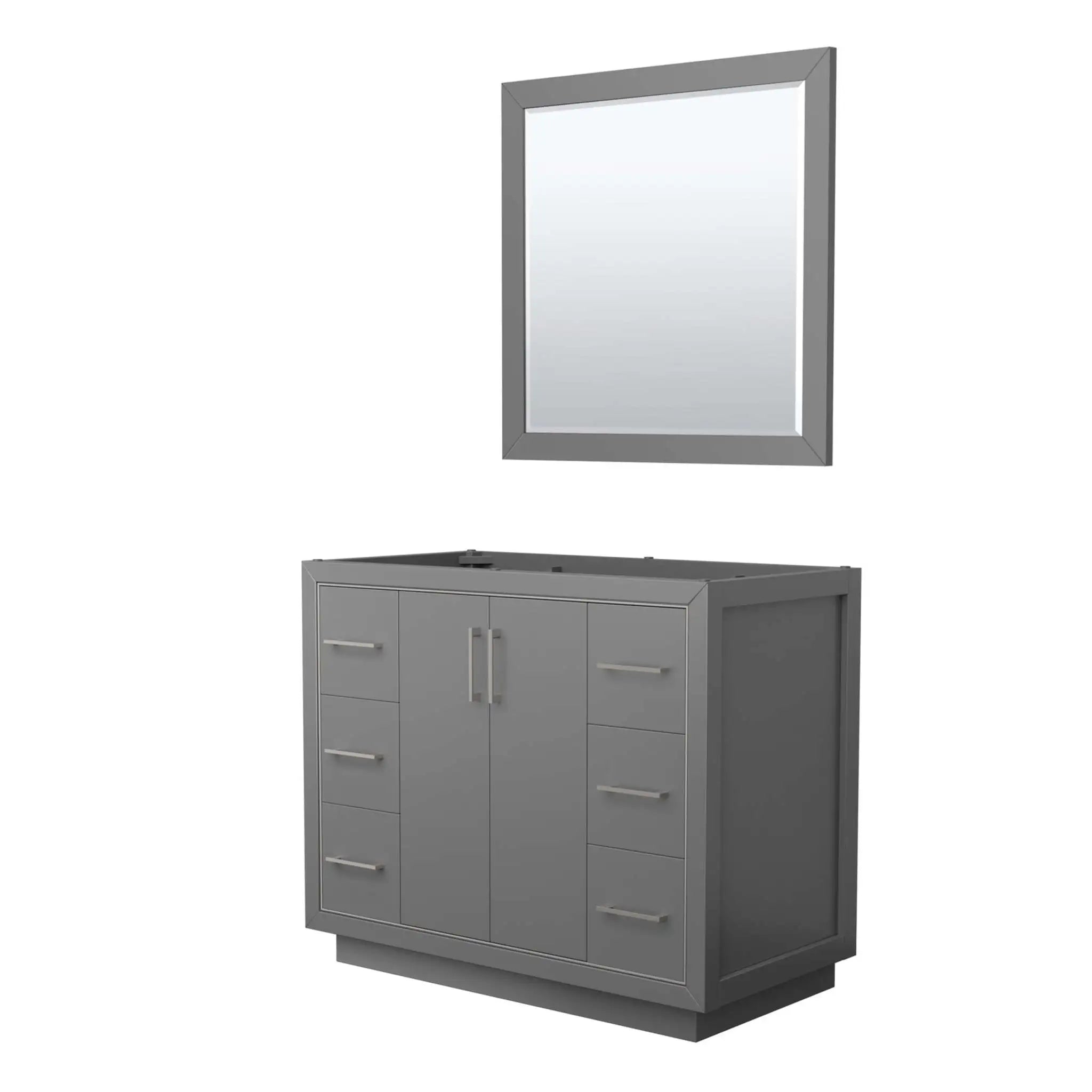 42" Icon Single Bathroom Vanity in Dark Gray with Brushed Nickel Trim & 34" Mirror by Wyndham