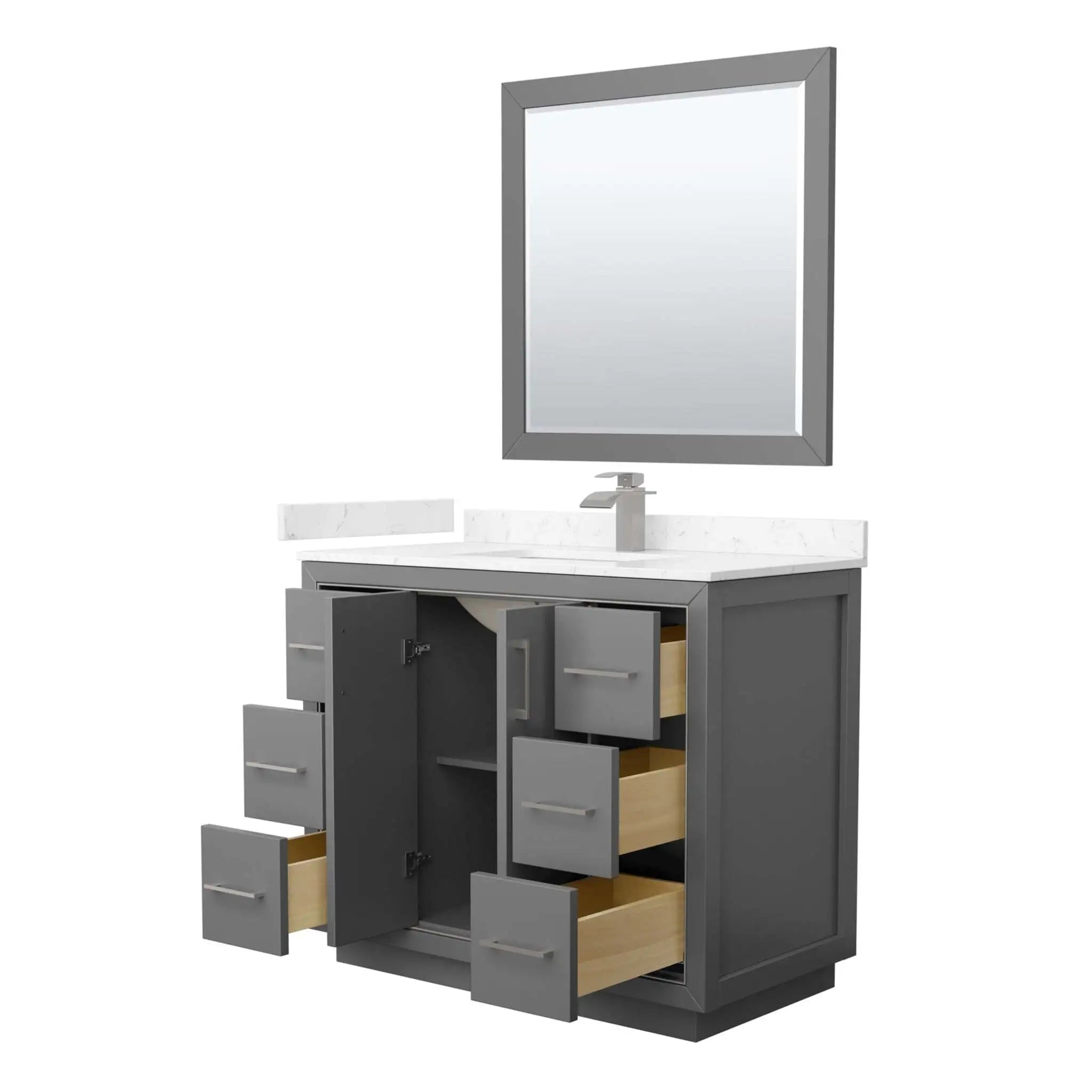 42" Icon Single Bathroom Vanity in Dark Gray with Brushed Nickel Trim & 34" Mirror by Wyndham