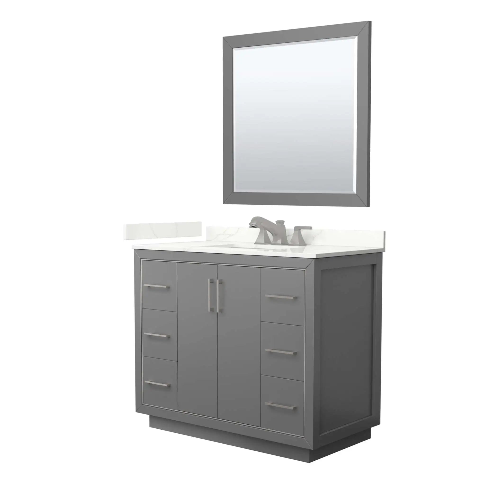 42" Icon Single Bathroom Vanity in Dark Gray with Brushed Nickel Trim & 34" Mirror by Wyndham