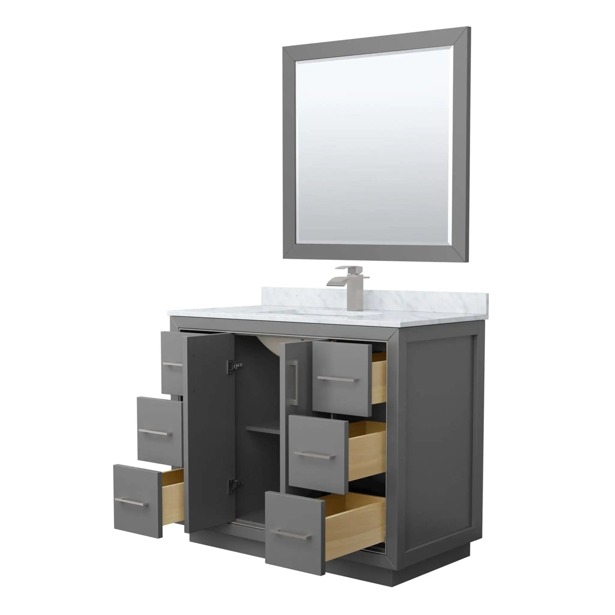 42" Icon Single Bathroom Vanity in Dark Gray with Brushed Nickel Trim & 34" Mirror by Wyndham