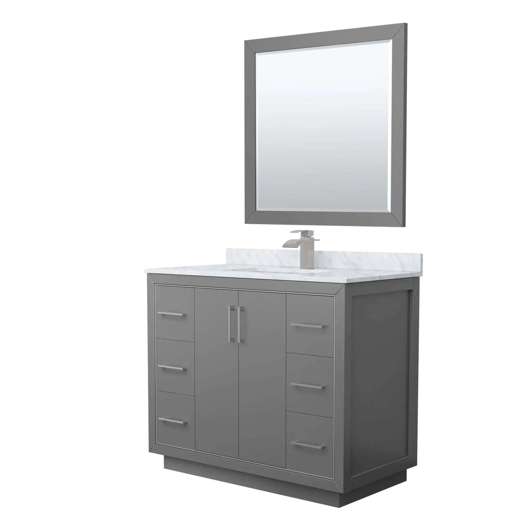 42" Icon Single Bathroom Vanity in Dark Gray with Brushed Nickel Trim & 34" Mirror by Wyndham