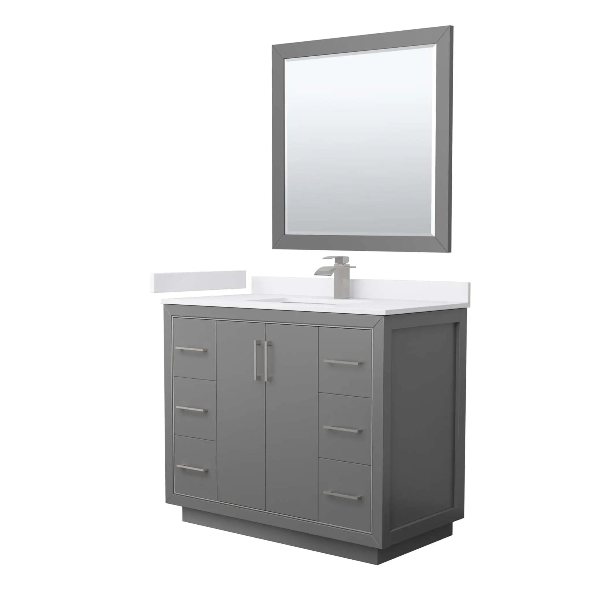 42" Icon Single Bathroom Vanity in Dark Gray with Brushed Nickel Trim & 34" Mirror by Wyndham