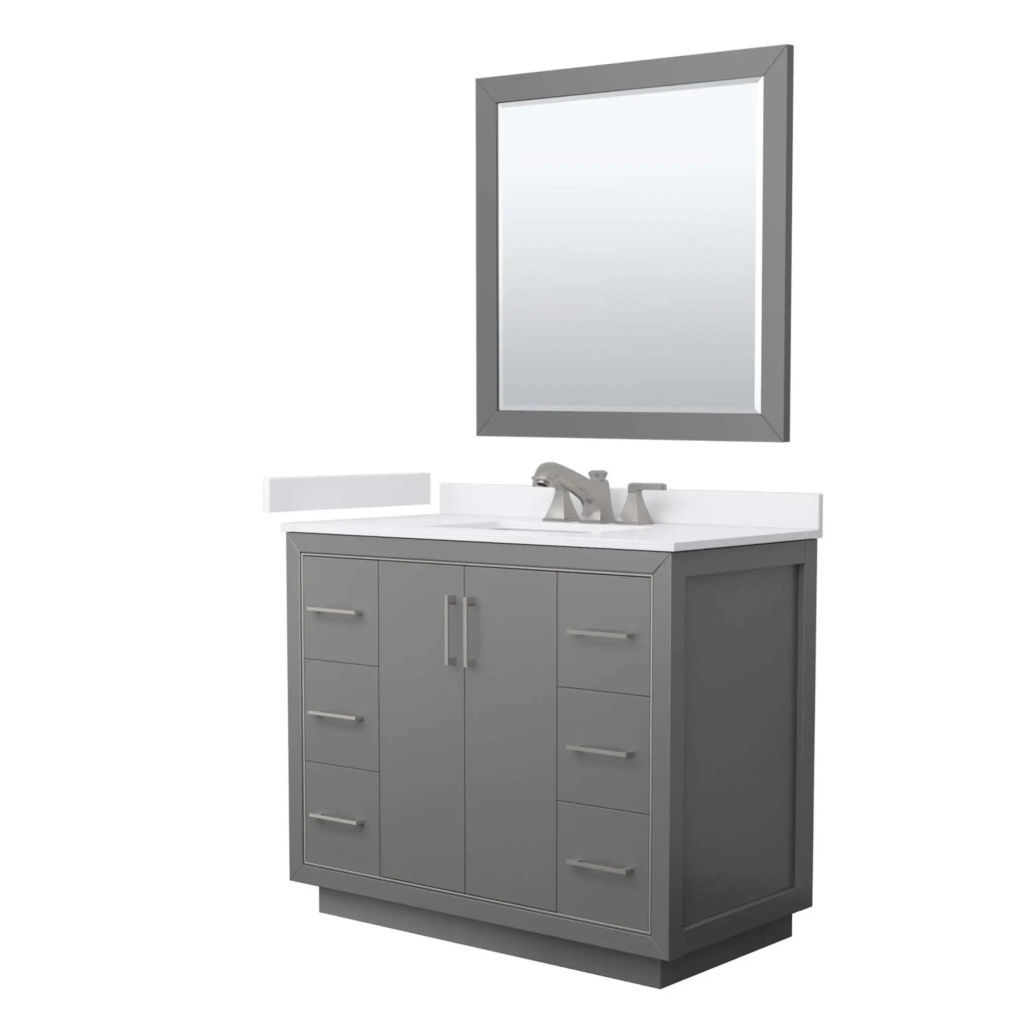 42" Icon Single Bathroom Vanity in Dark Gray with Brushed Nickel Trim & 34" Mirror by Wyndham