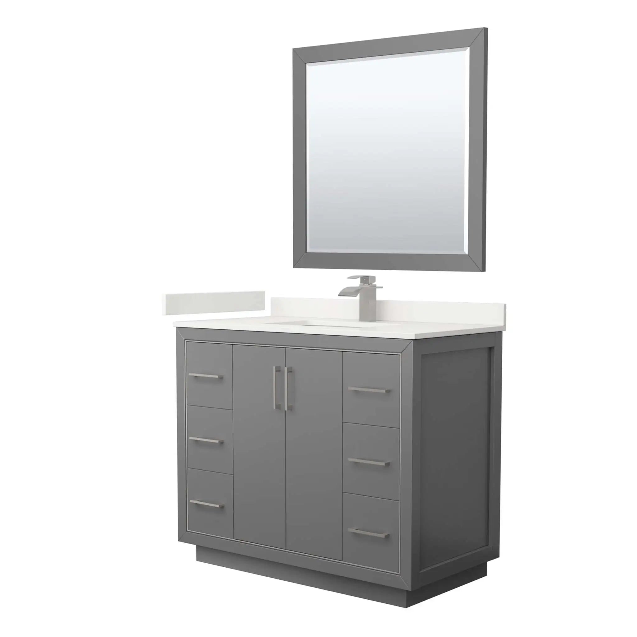42" Icon Single Bathroom Vanity in Dark Gray with Brushed Nickel Trim & 34" Mirror by Wyndham