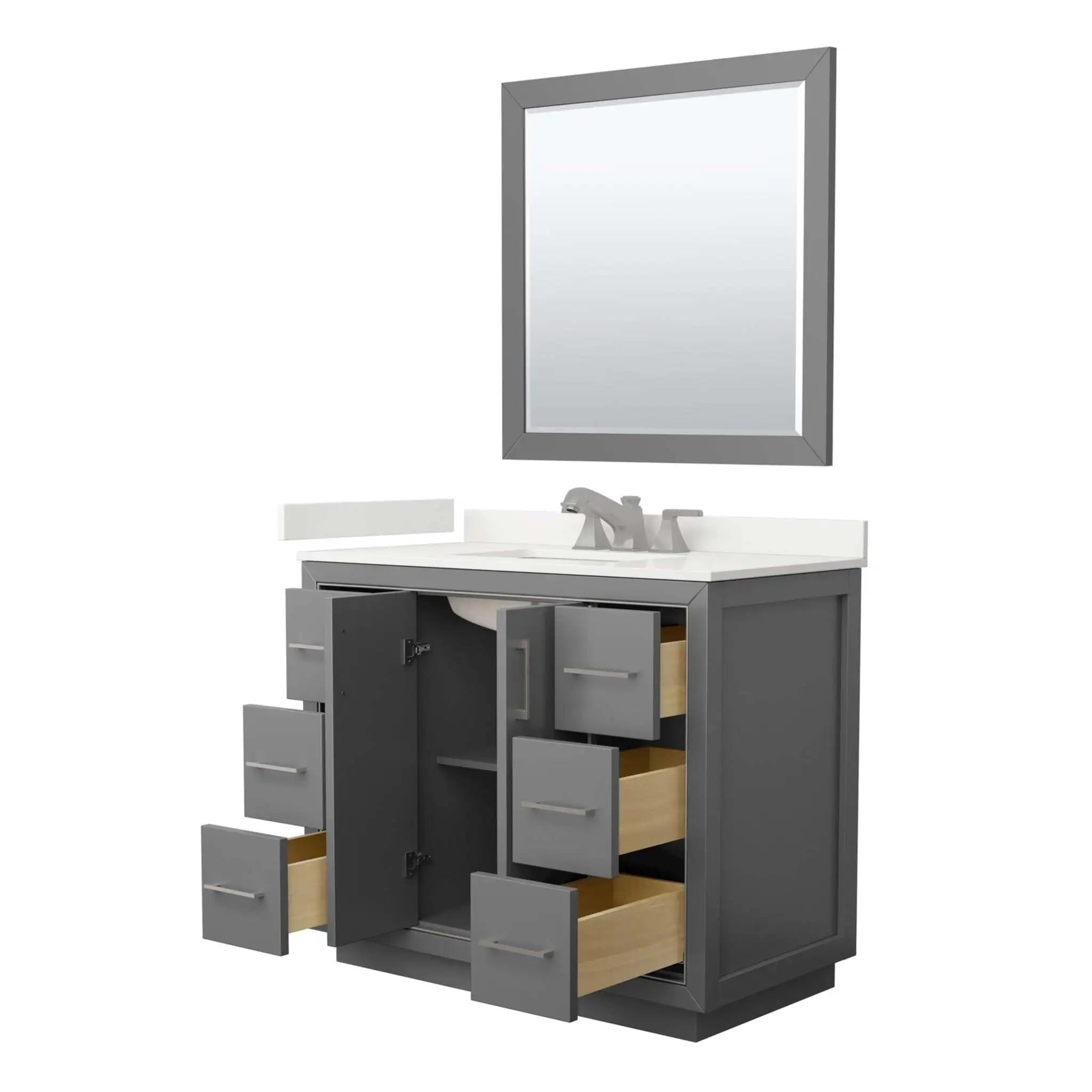 42" Icon Single Bathroom Vanity in Dark Gray with Brushed Nickel Trim & 34" Mirror by Wyndham