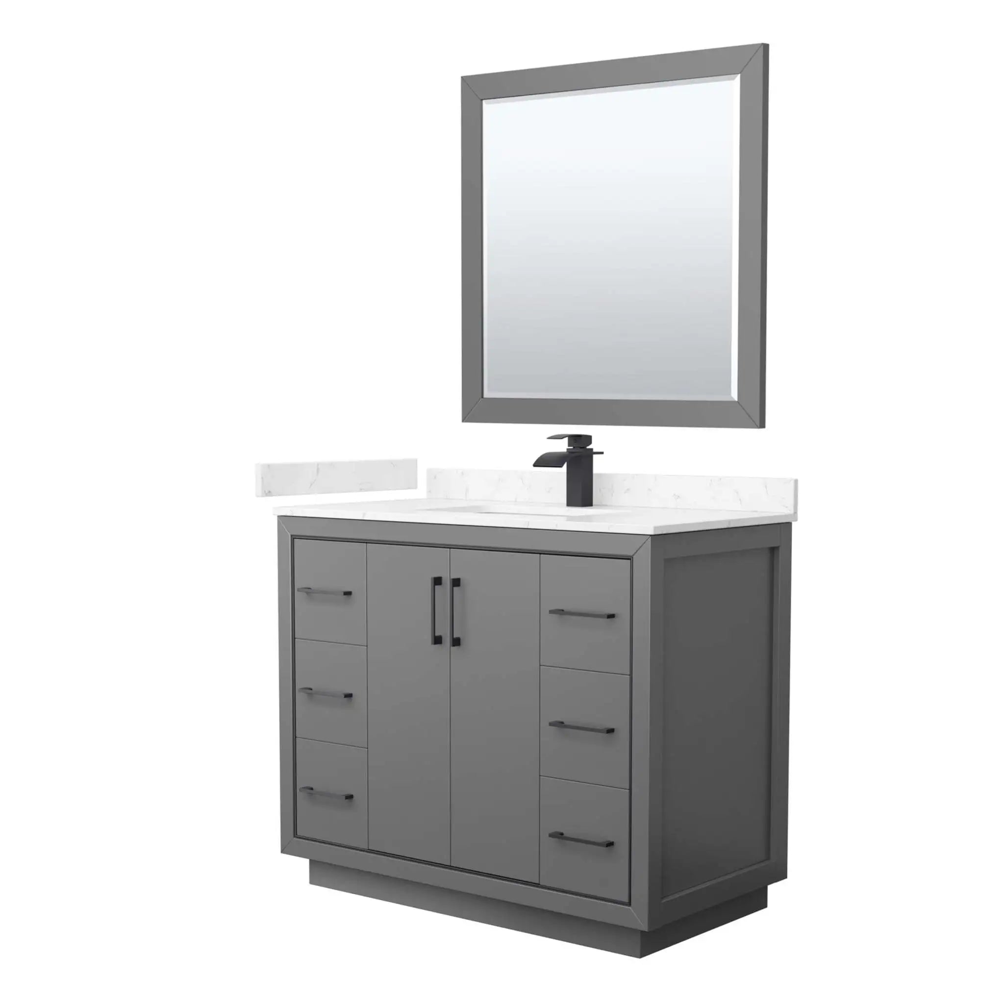 42" Icon Single Bathroom Vanity in Dark Gray with Matte Black Trim & 34" Mirror by Wyndham