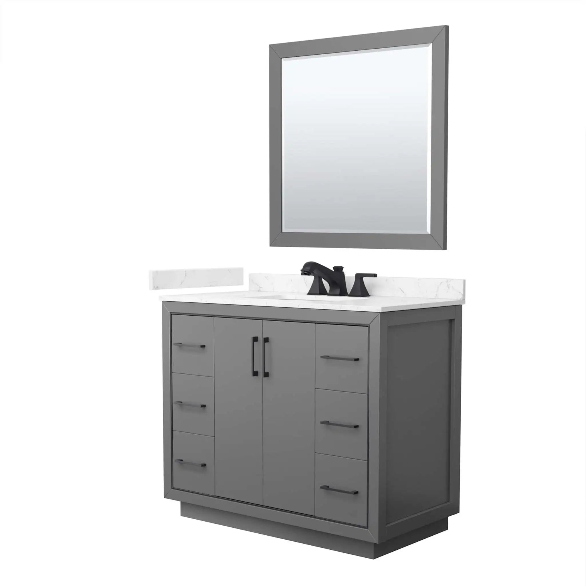 42" Icon Single Bathroom Vanity in Dark Gray with Matte Black Trim & 34" Mirror by Wyndham