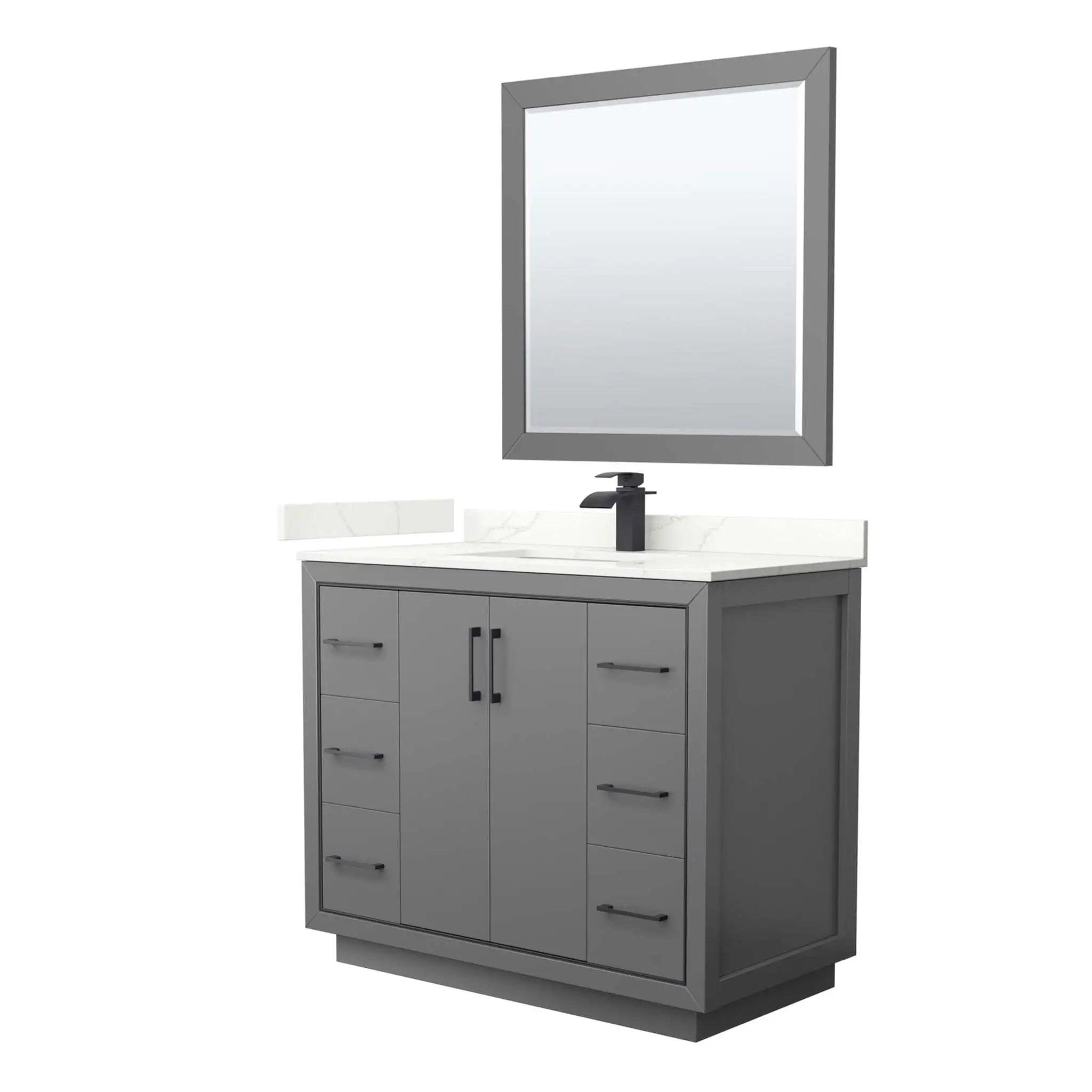 42" Icon Single Bathroom Vanity in Dark Gray with Matte Black Trim & 34" Mirror by Wyndham