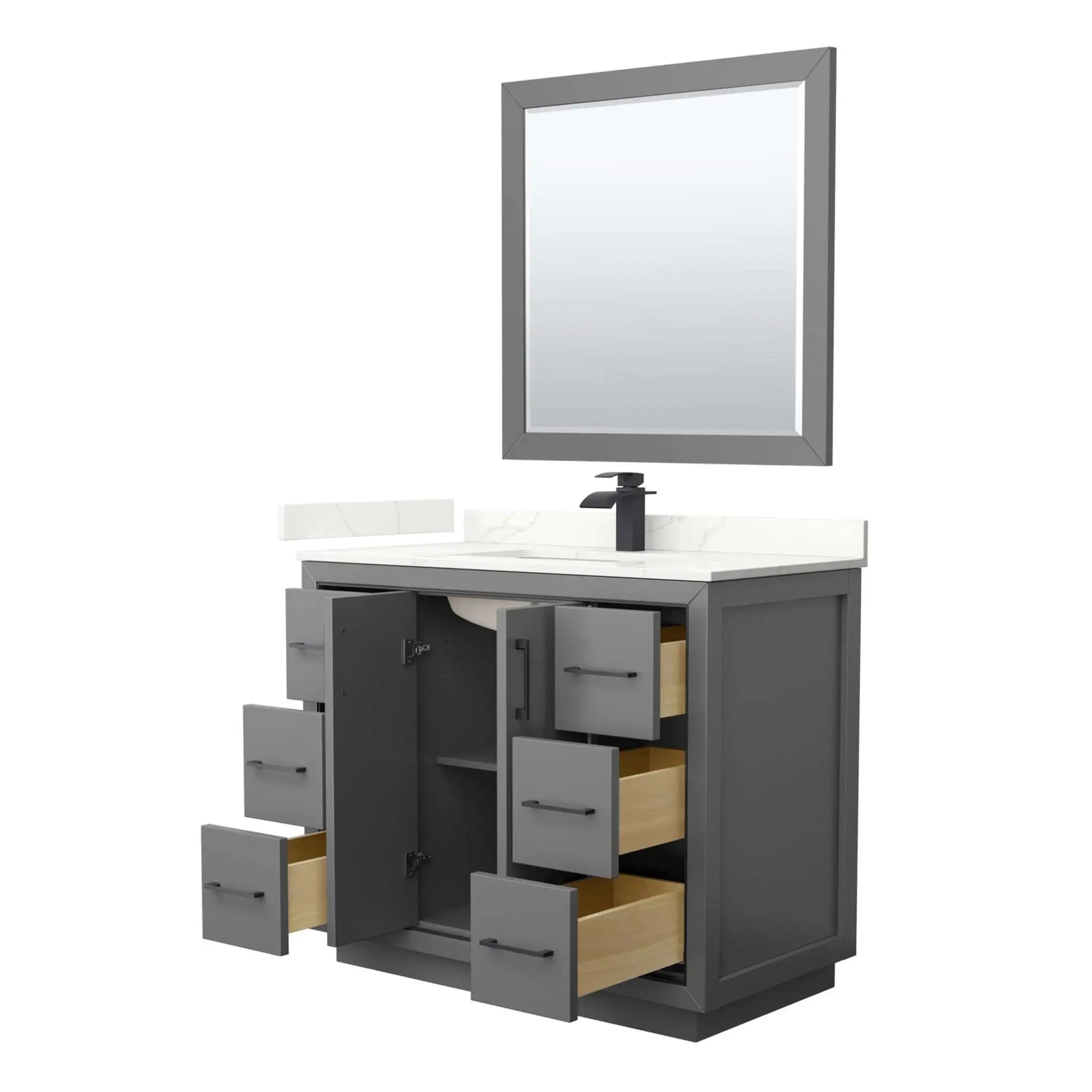 42" Icon Single Bathroom Vanity in Dark Gray with Matte Black Trim & 34" Mirror by Wyndham