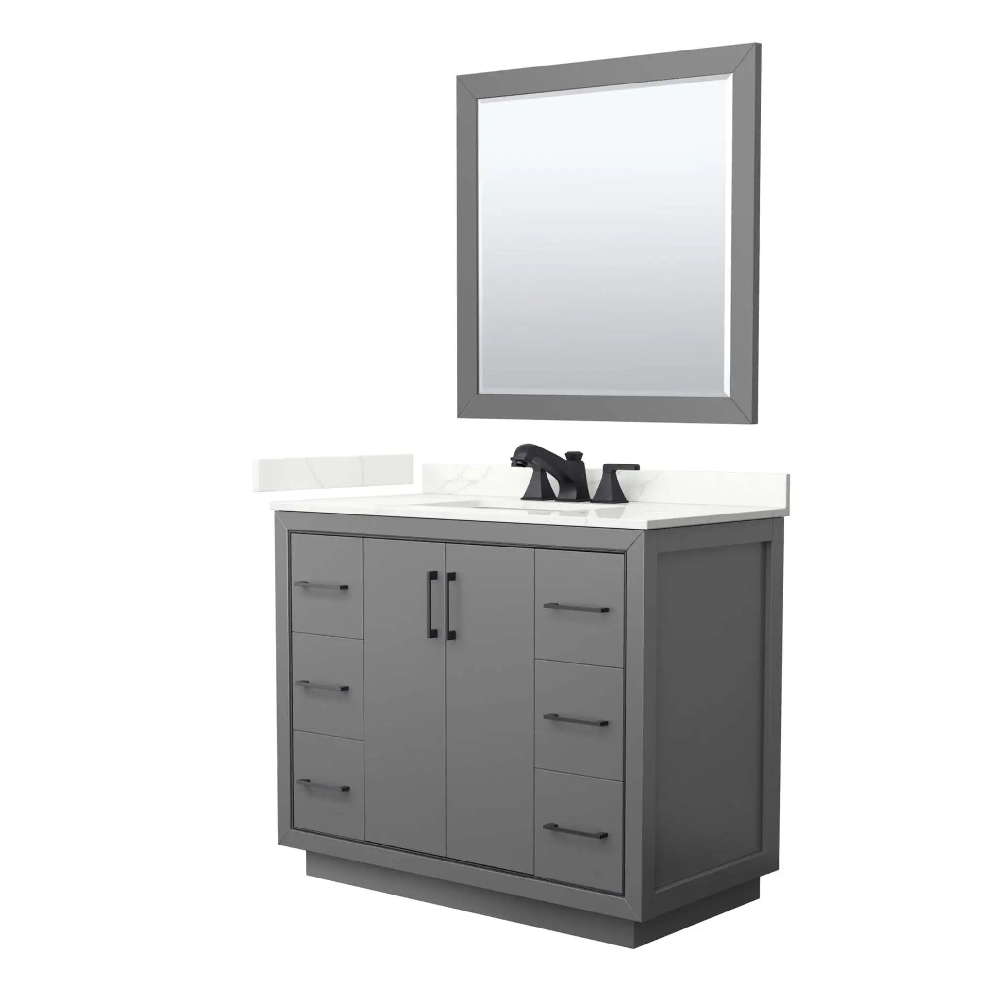 42" Icon Single Bathroom Vanity in Dark Gray with Matte Black Trim & 34" Mirror by Wyndham