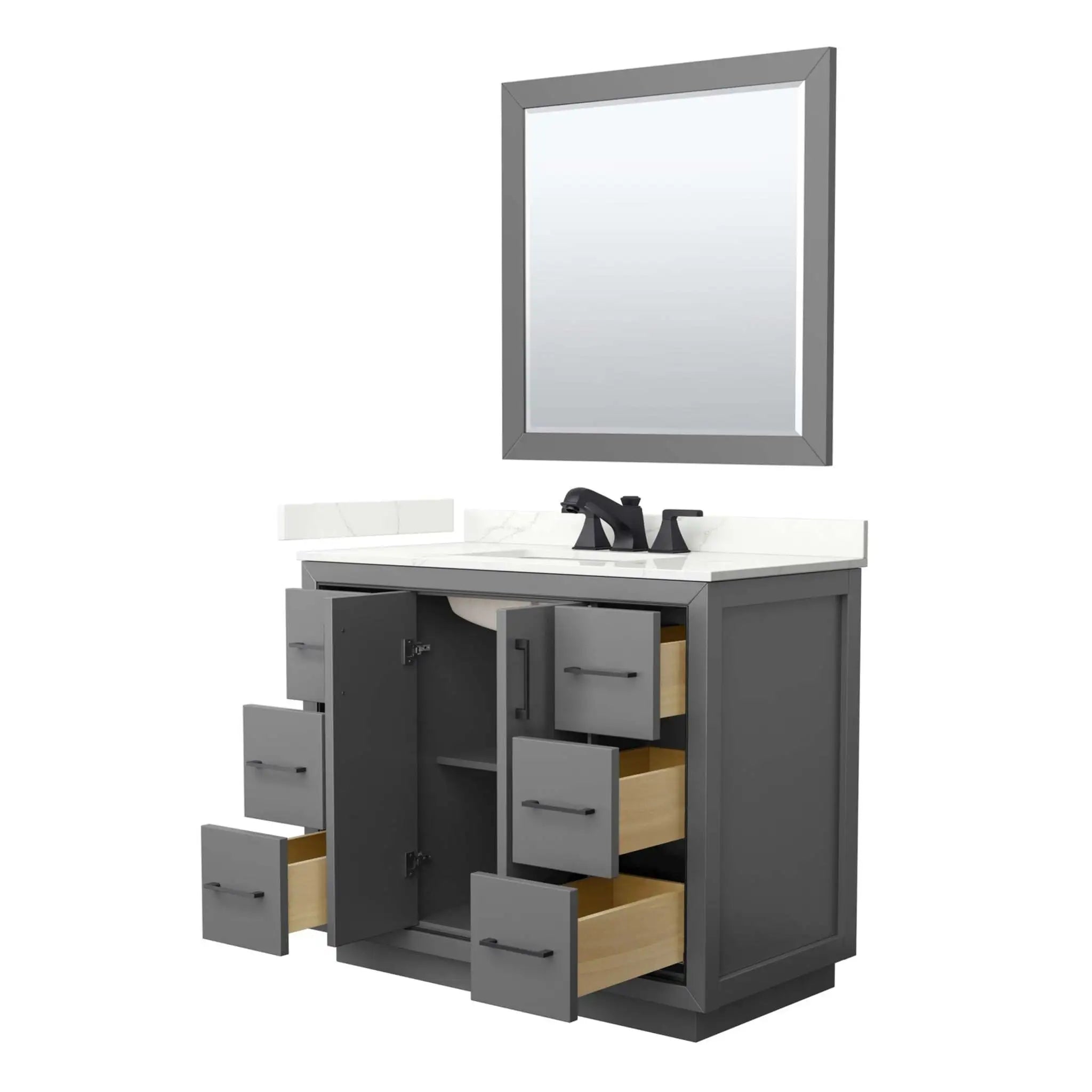 42" Icon Single Bathroom Vanity in Dark Gray with Matte Black Trim & 34" Mirror by Wyndham