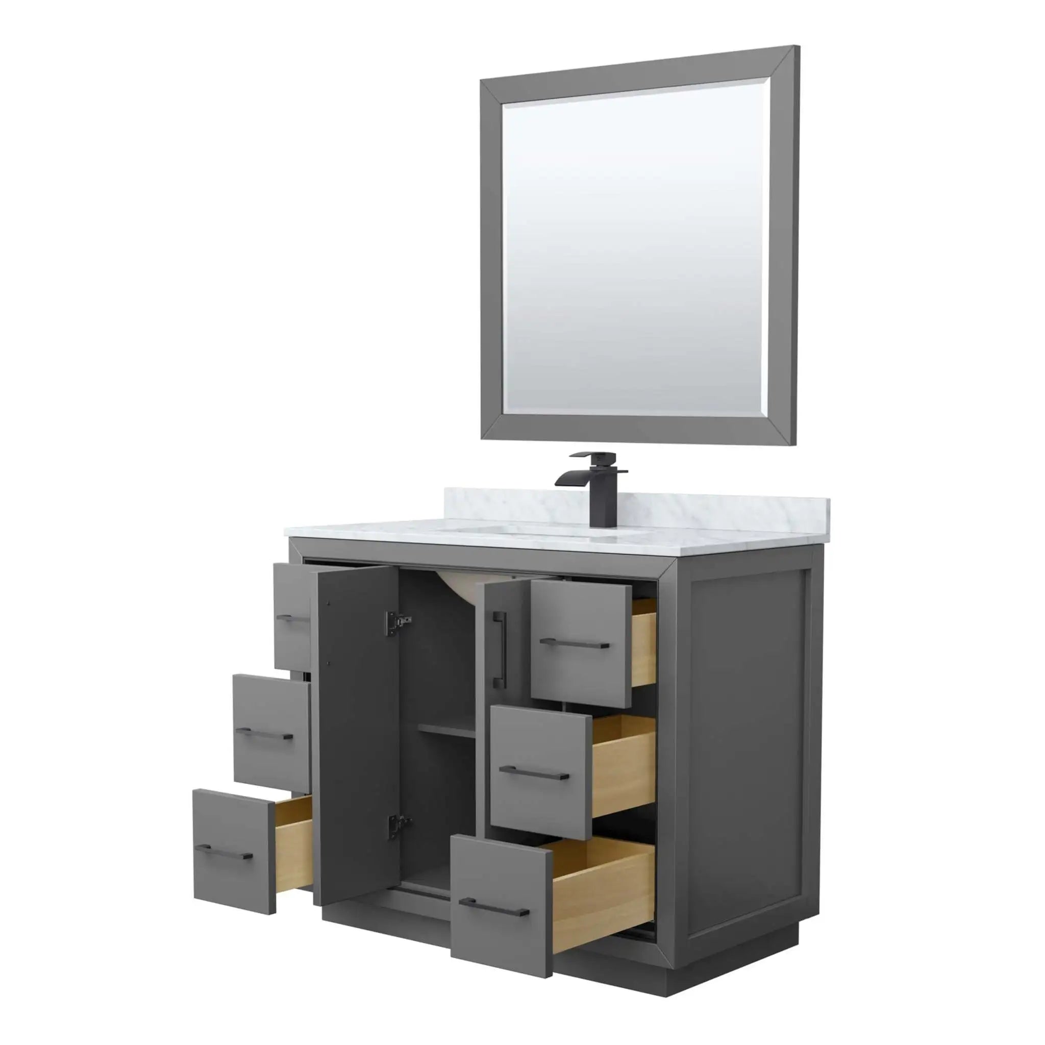 42" Icon Single Bathroom Vanity in Dark Gray with Matte Black Trim & 34" Mirror by Wyndham
