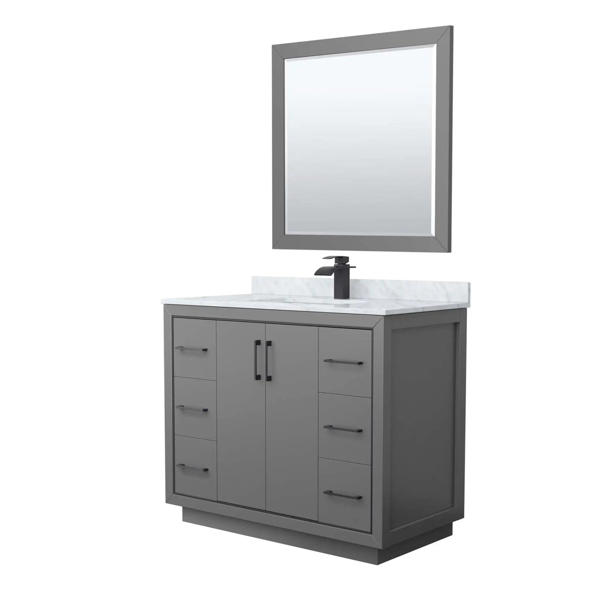 42" Icon Single Bathroom Vanity in Dark Gray with Matte Black Trim & 34" Mirror by Wyndham