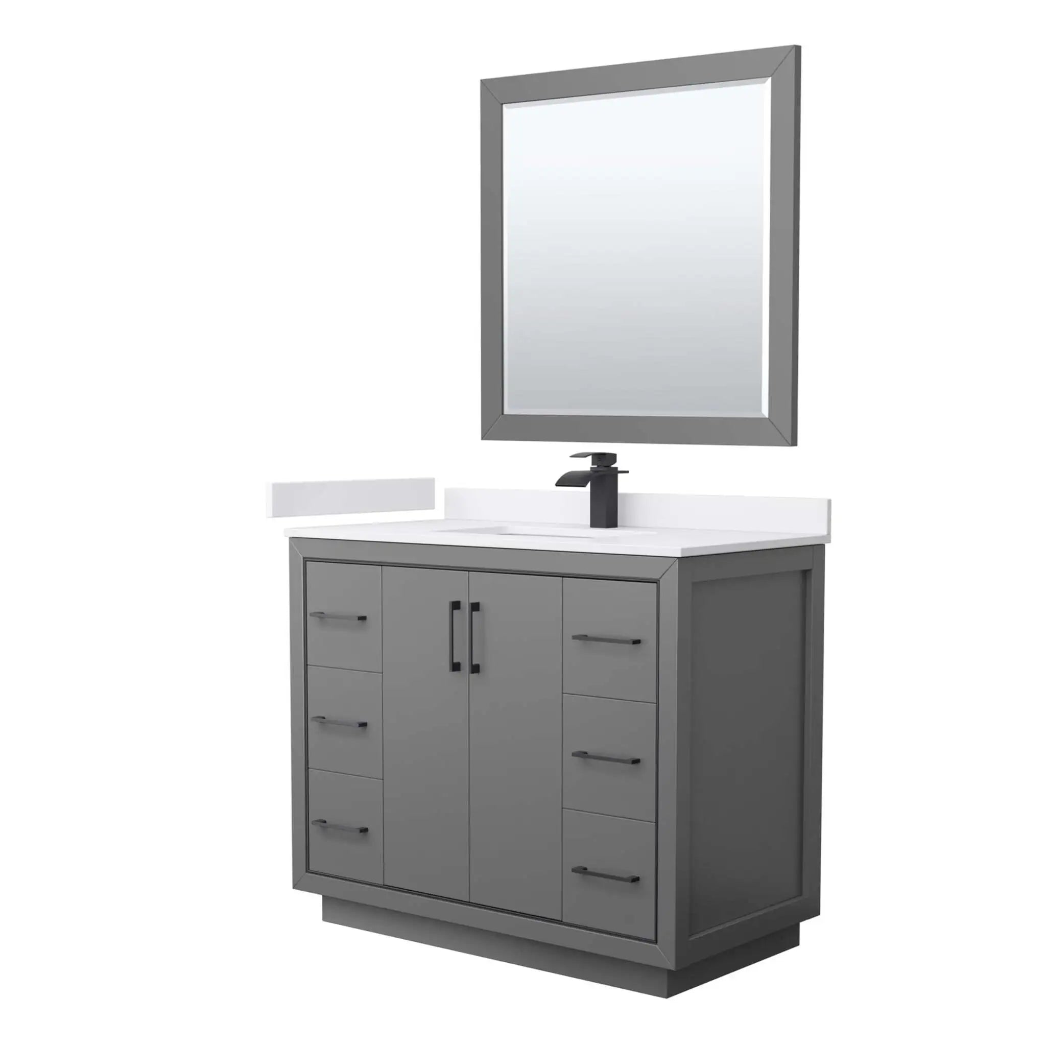 42" Icon Single Bathroom Vanity in Dark Gray with Matte Black Trim & 34" Mirror by Wyndham
