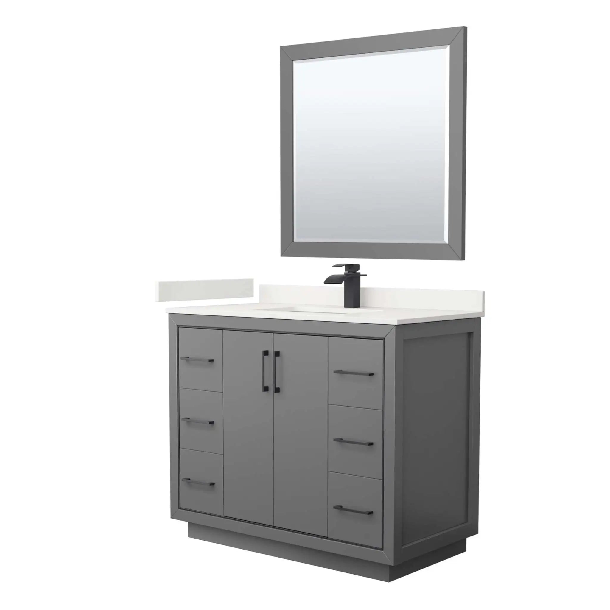 42" Icon Single Bathroom Vanity in Dark Gray with Matte Black Trim & 34" Mirror by Wyndham