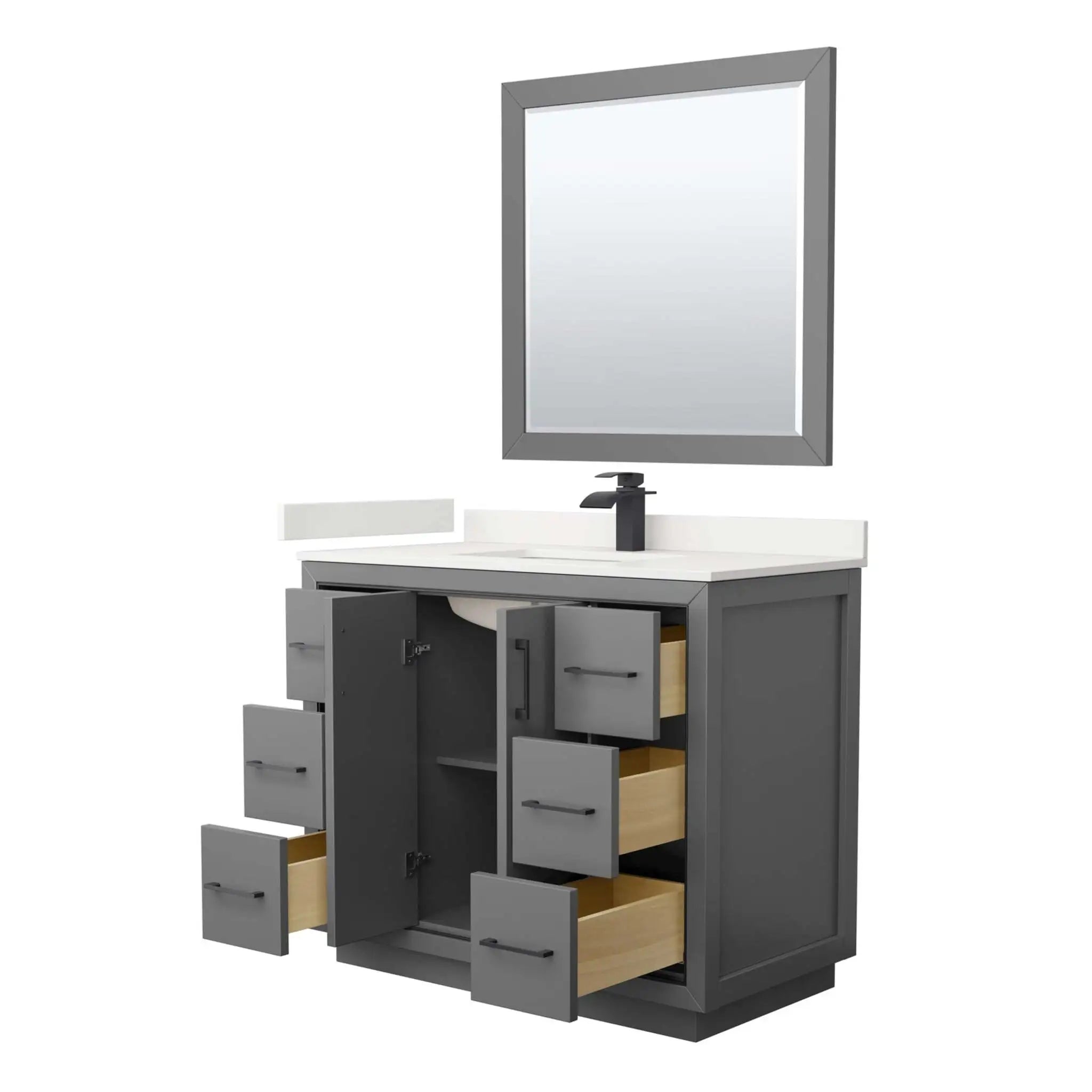 42" Icon Single Bathroom Vanity in Dark Gray with Matte Black Trim & 34" Mirror by Wyndham