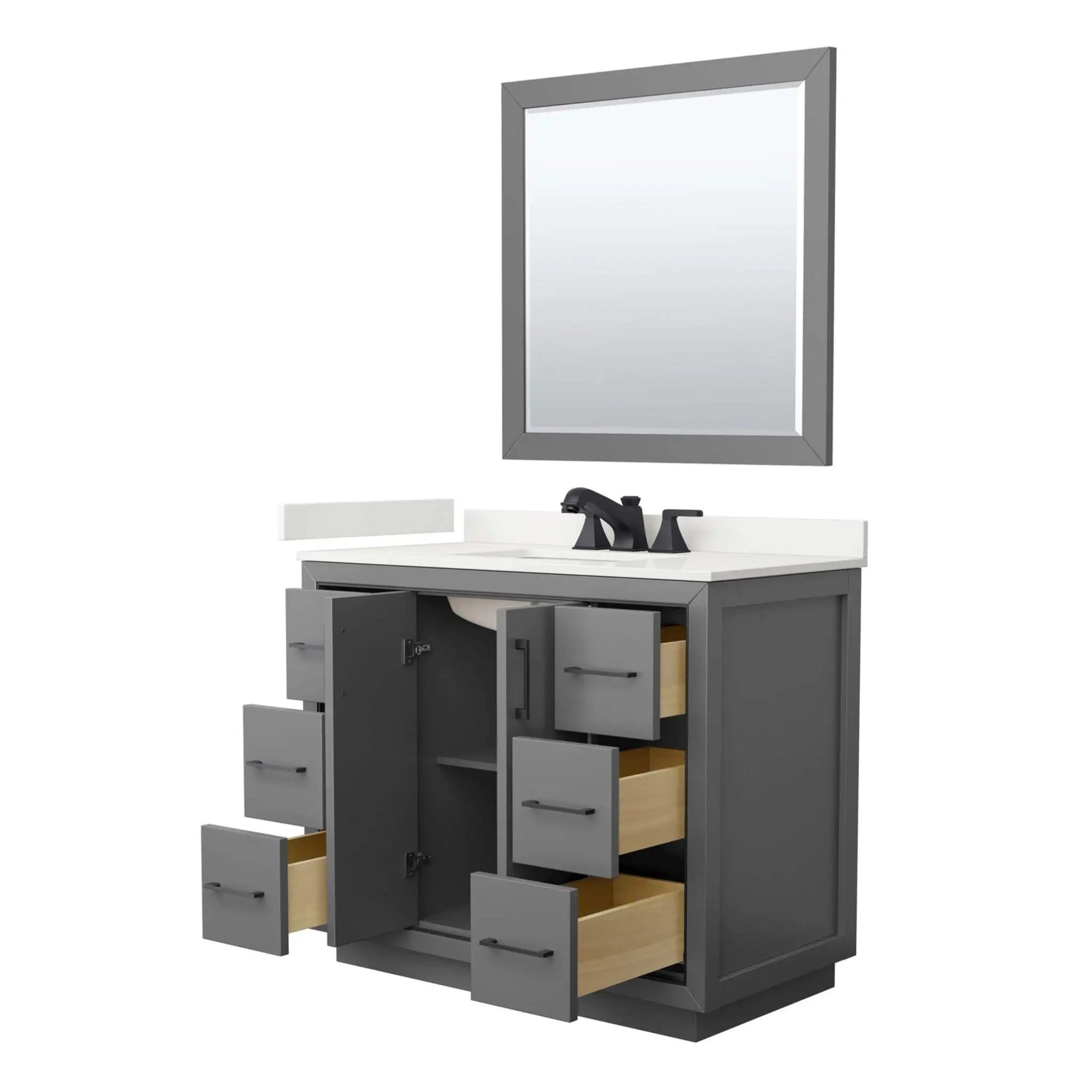 42" Icon Single Bathroom Vanity in Dark Gray with Matte Black Trim & 34" Mirror by Wyndham