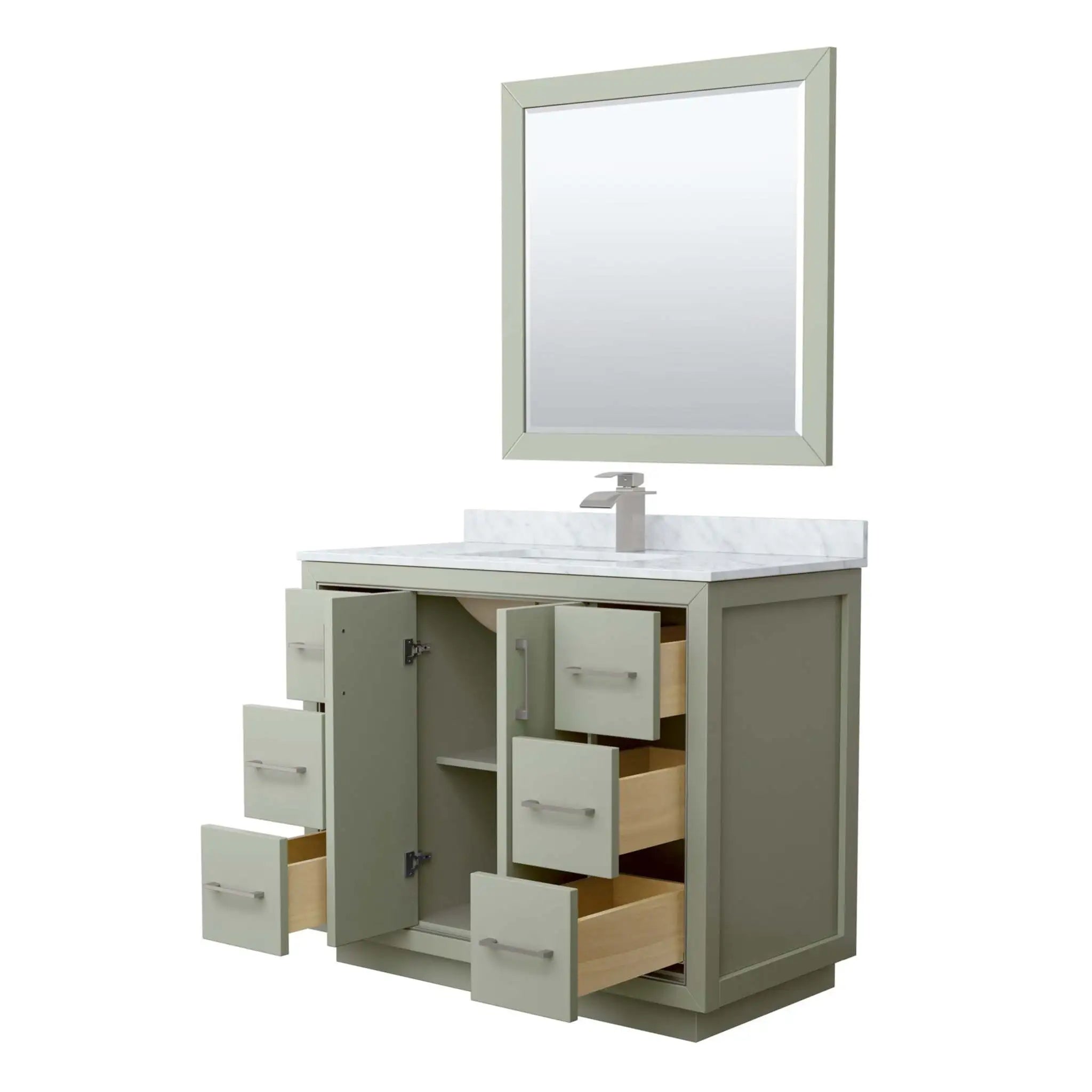 42" Icon Single Bathroom Vanity in Light Green with Brushed Nickel Trim & 34" Mirror by Wyndham