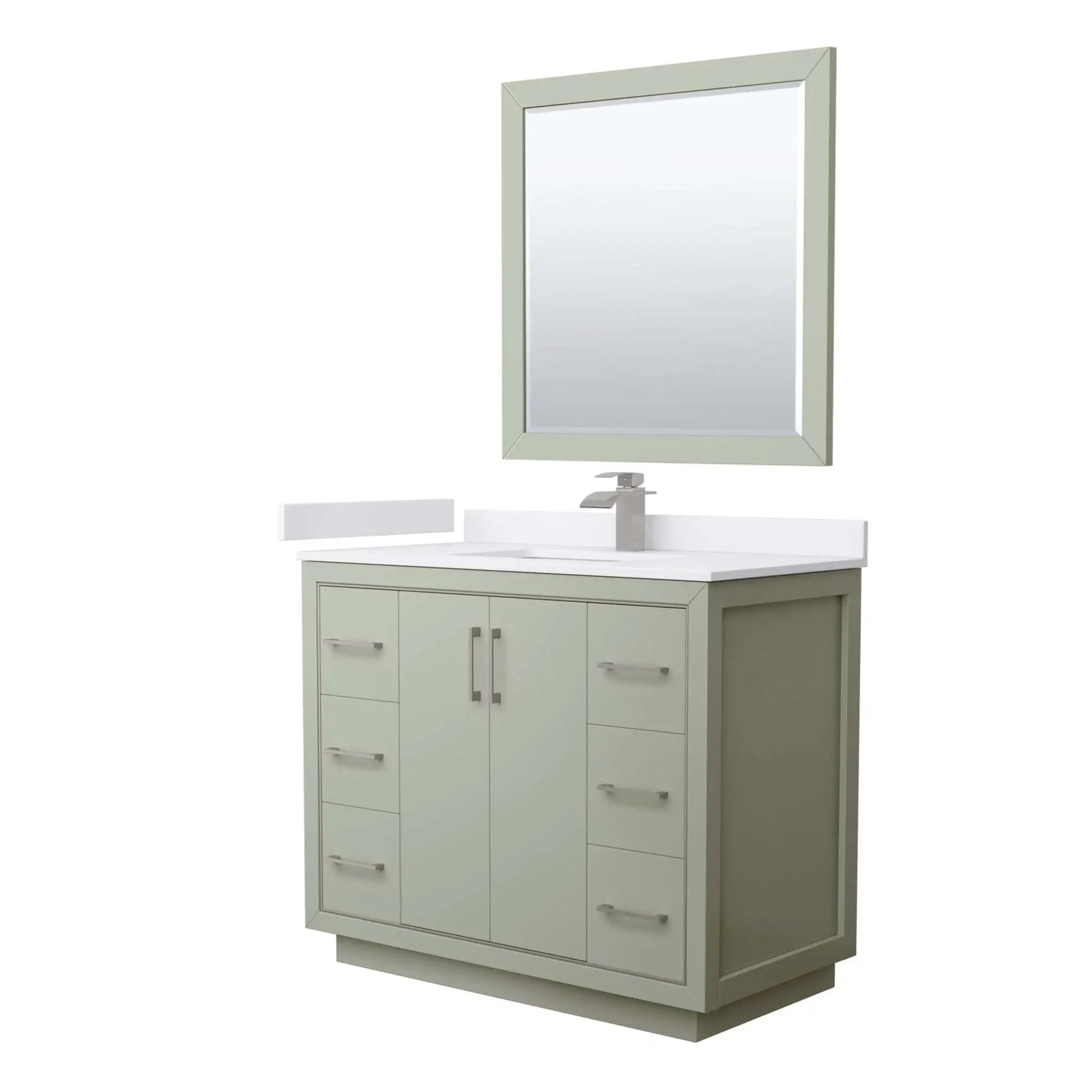 42" Icon Single Bathroom Vanity in Light Green with Brushed Nickel Trim & 34" Mirror by Wyndham