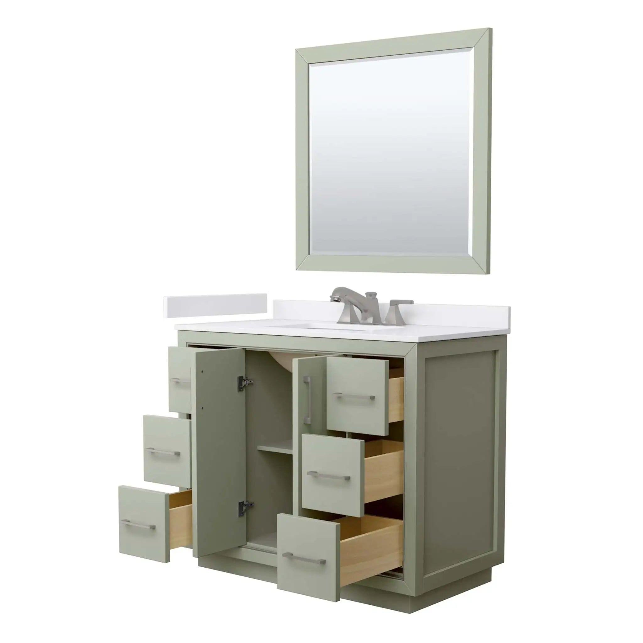 42" Icon Single Bathroom Vanity in Light Green with Brushed Nickel Trim & 34" Mirror by Wyndham
