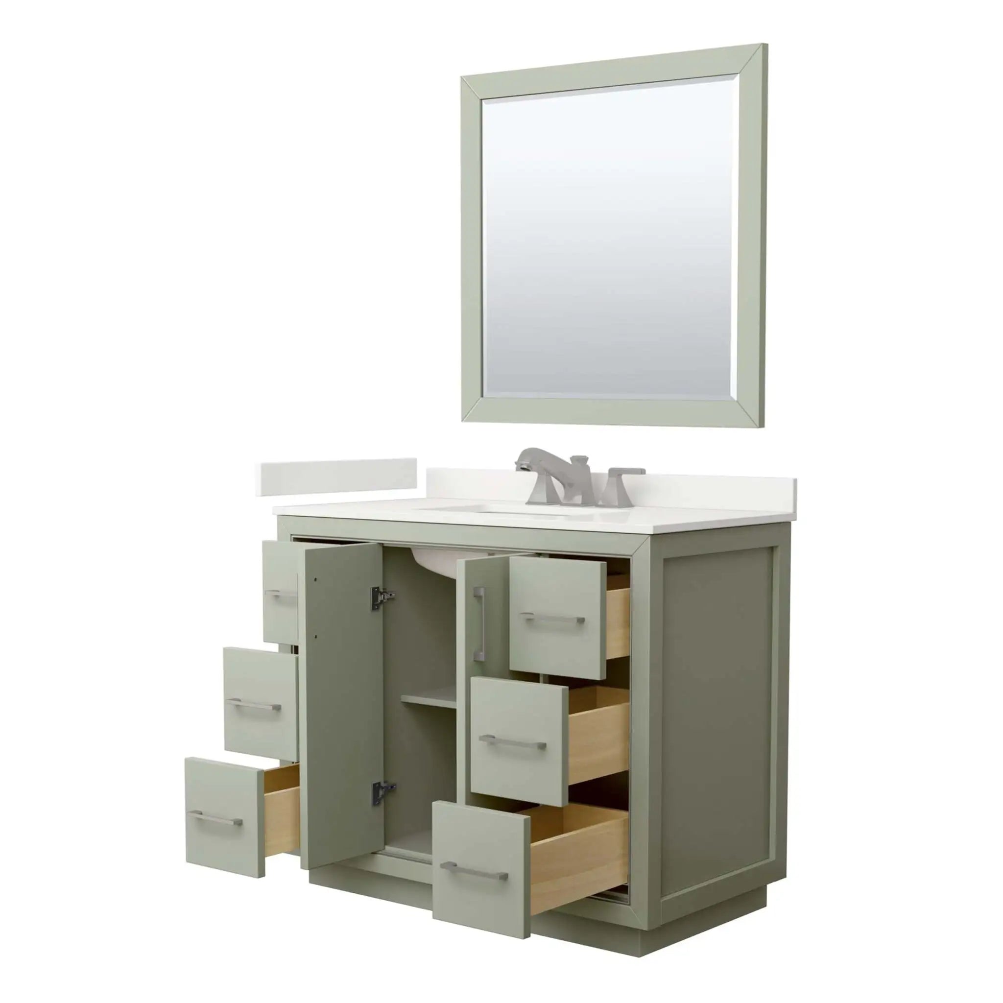 42" Icon Single Bathroom Vanity in Light Green with Brushed Nickel Trim & 34" Mirror by Wyndham